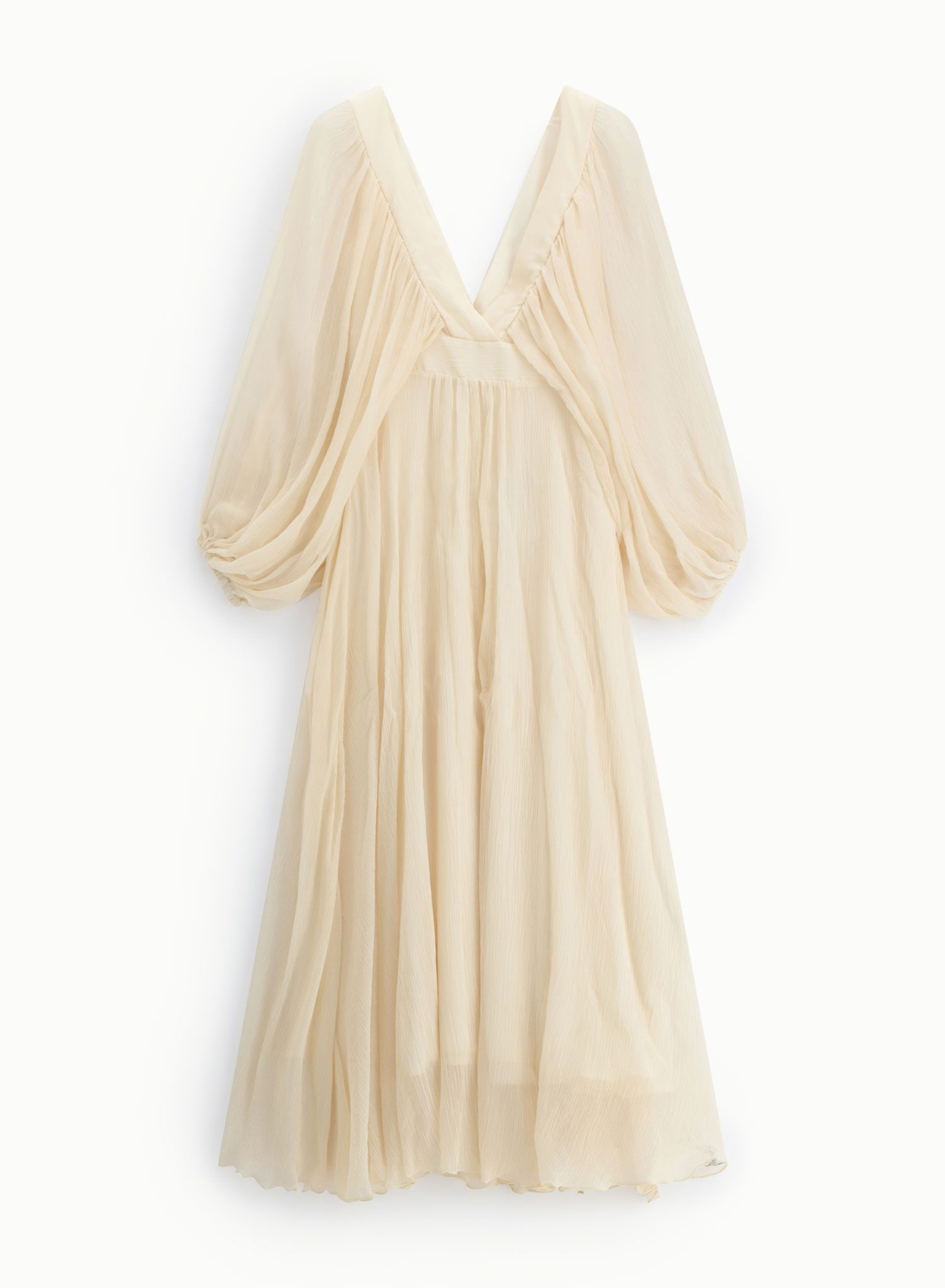 Μπεζ μακρύ φόρεμα με V λαιμόκοψη και με φαρδιά μανίκια Imperial - 4