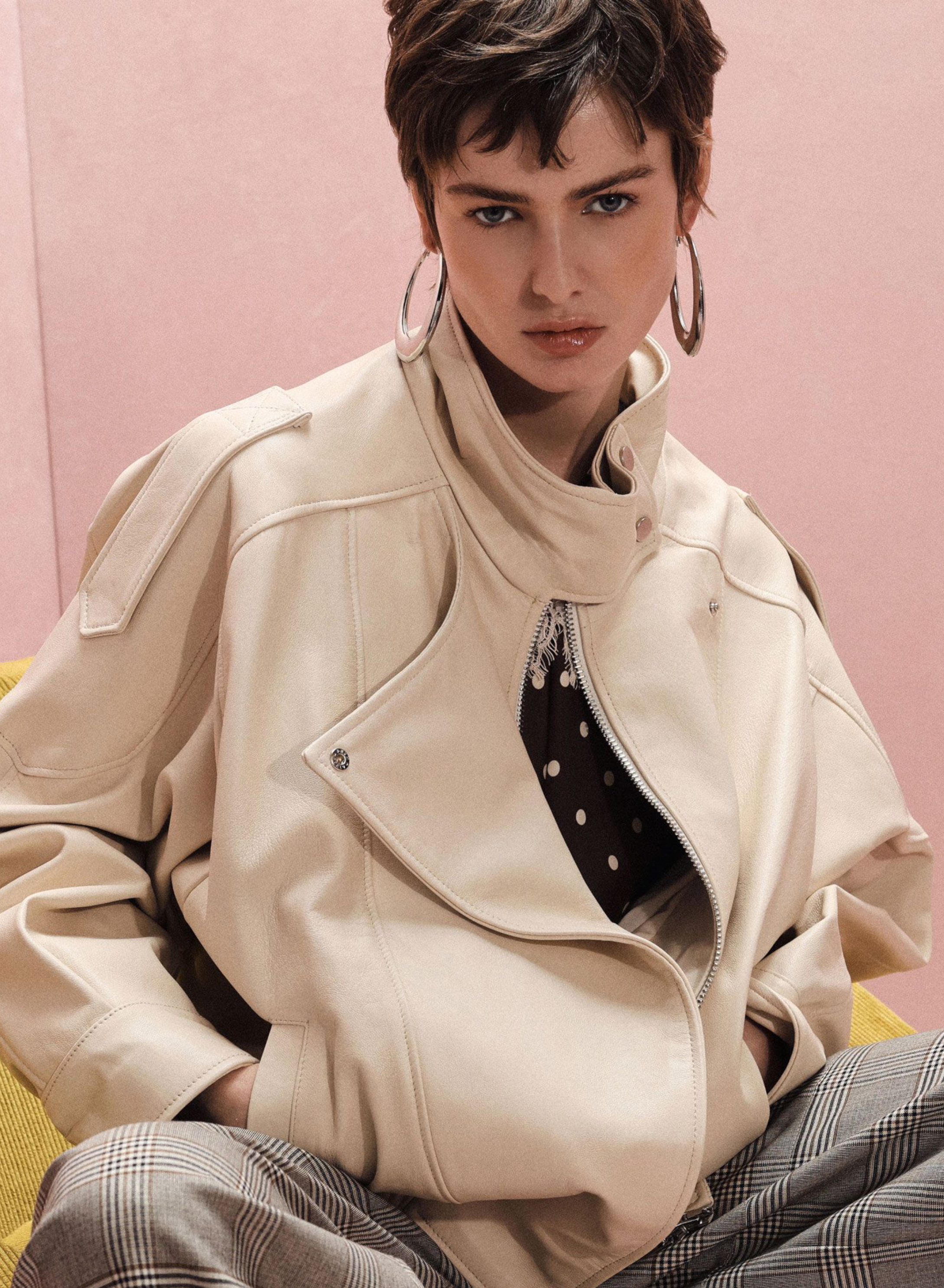 Beige leather Jacket Imperial - 4