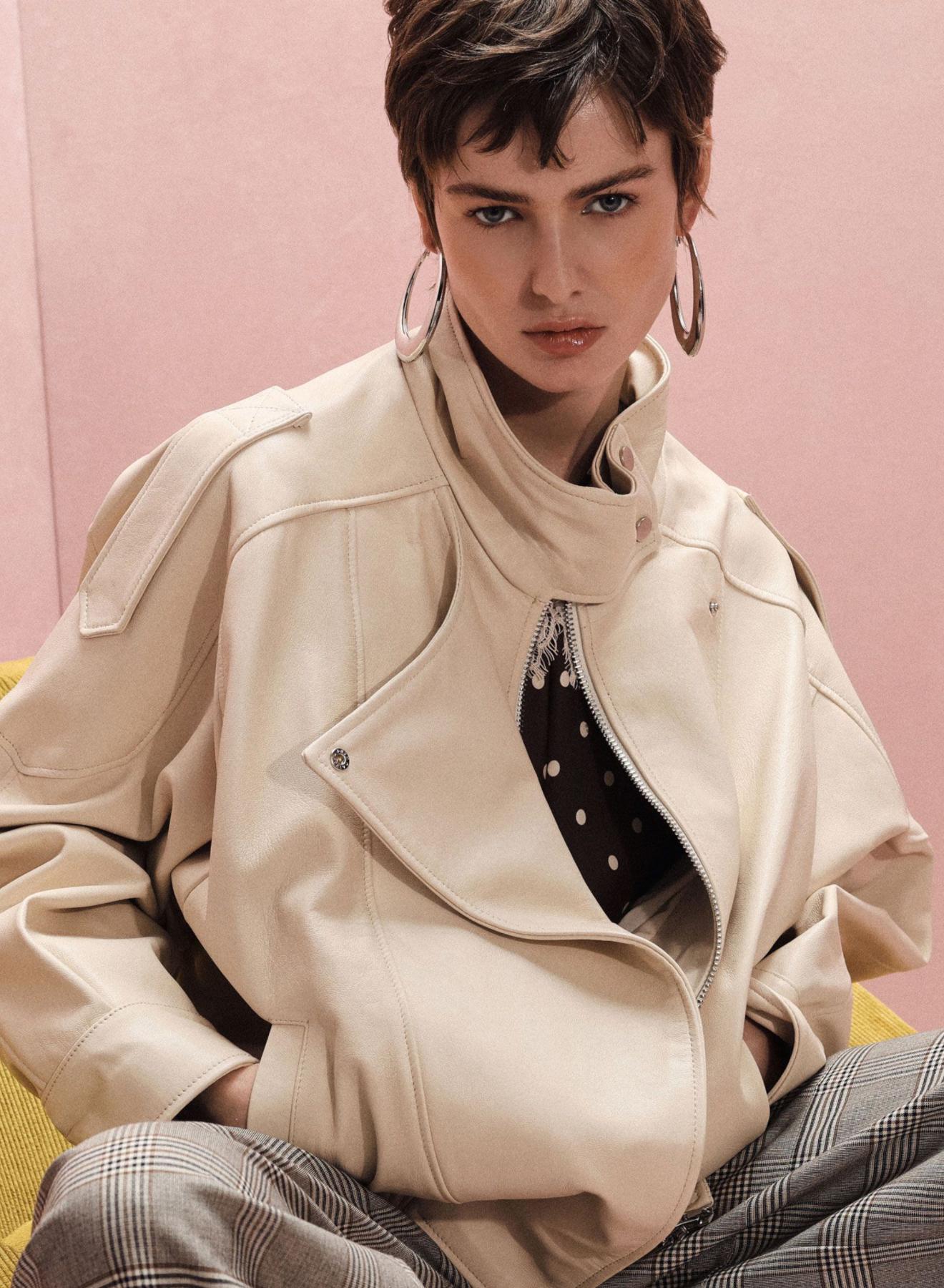 Beige leather Jacket Imperial - 5