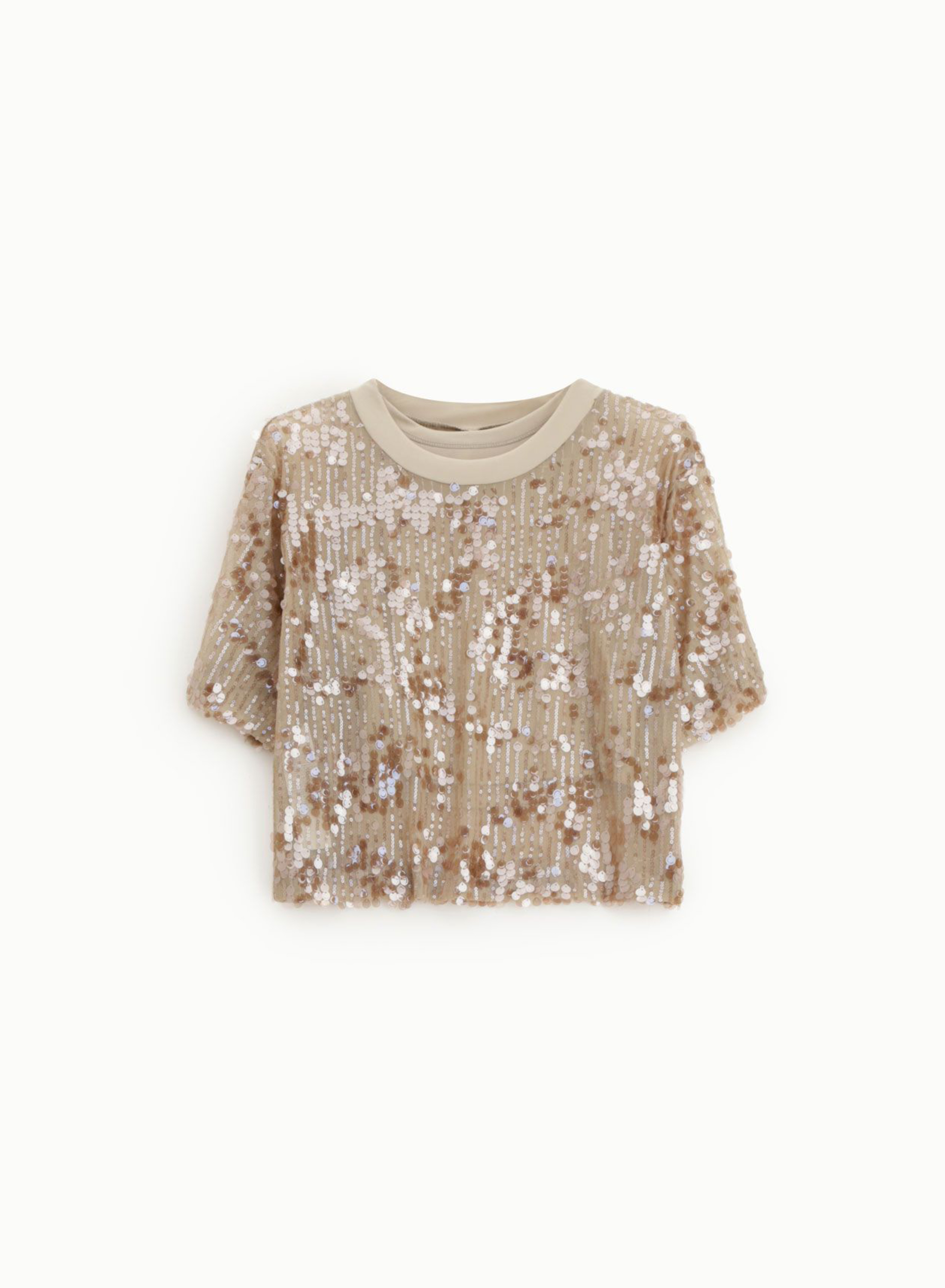 Beige Blouse with short sleeves and with sequin embellishment Imperial - 3