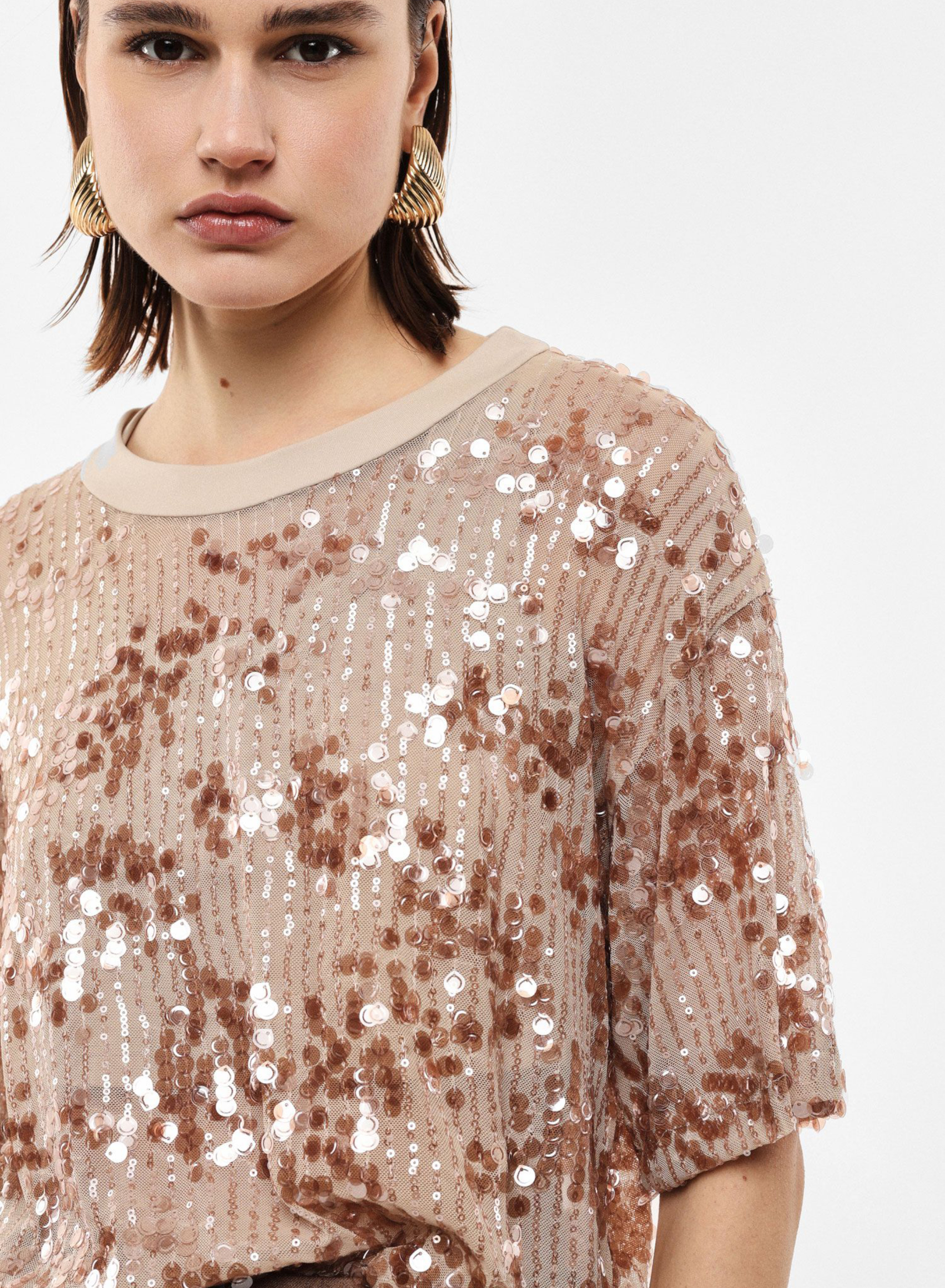 Beige Blouse with short sleeves and with sequin embellishment Imperial - 1