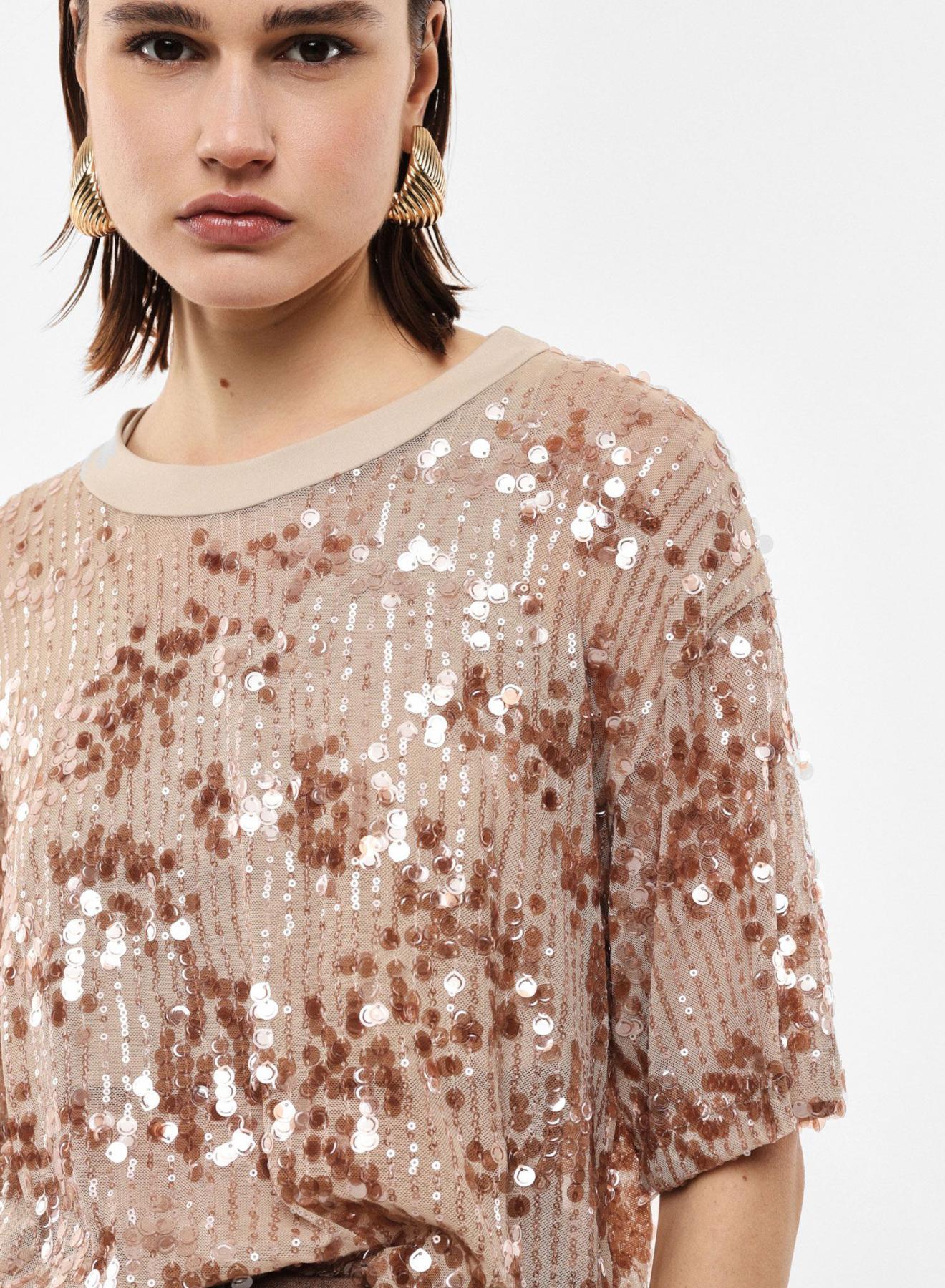 Beige Blouse with short sleeves and with sequin embellishment Imperial - 2