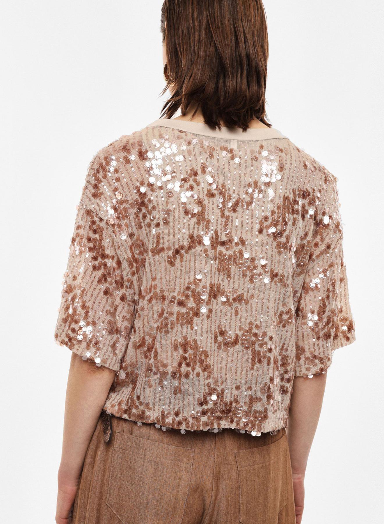 Beige Blouse with short sleeves and with sequin embellishment Imperial - 3