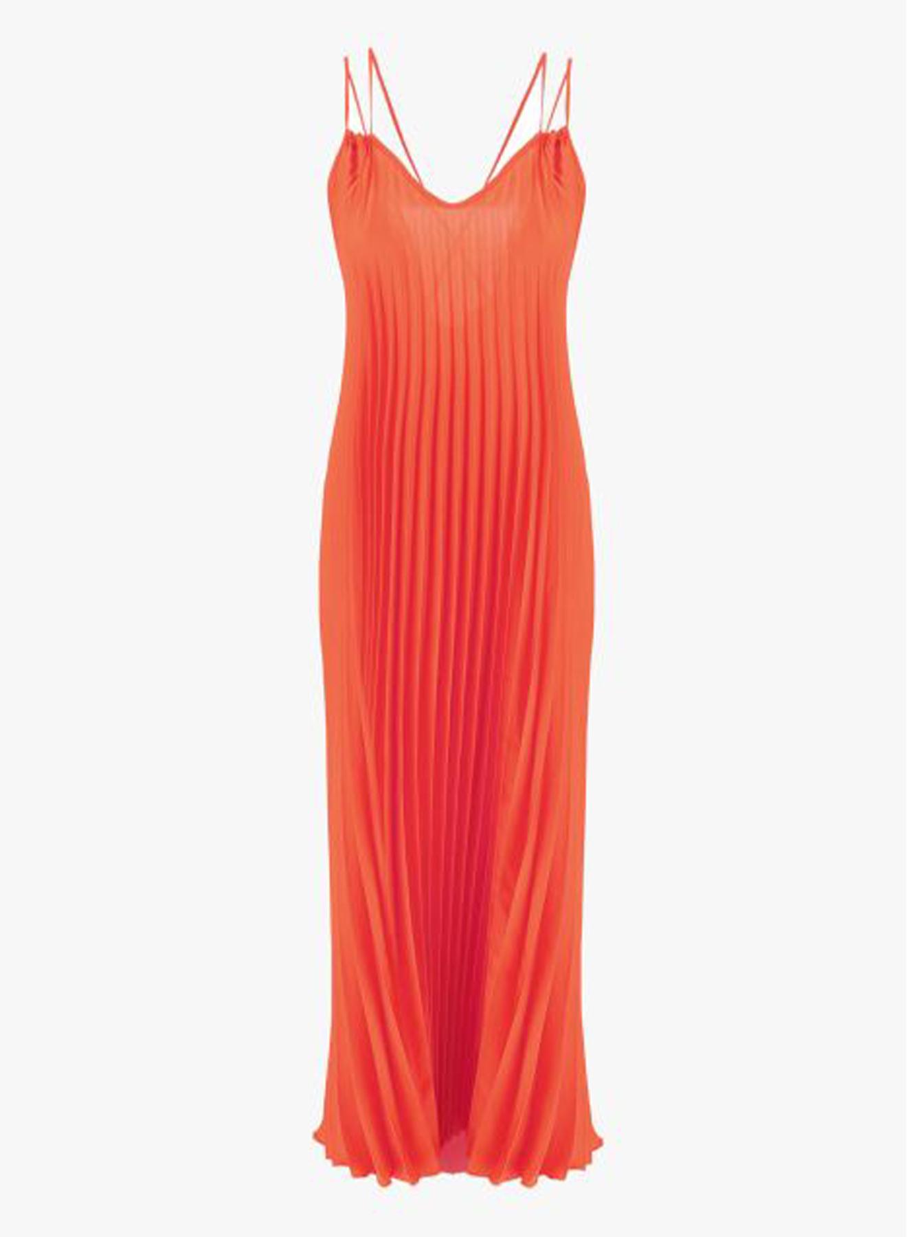 Pleated midi dress with straps - 1