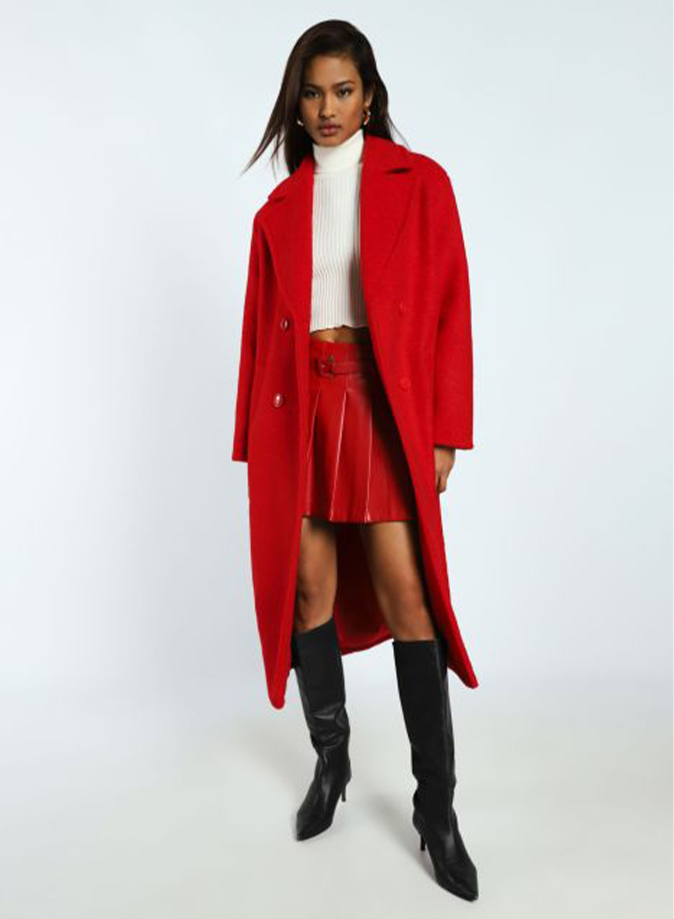 Μακρύ oversized σταυροκούμπωτο παλτό με κλασικά πέτα - 0