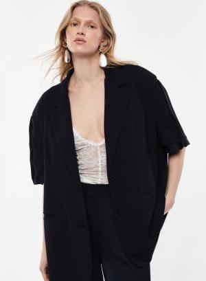 Black oversized Jacket with short sleeves and with satin details Imperial  - 59343