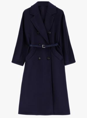Long oversized solid-colour double-breasted coat with belt - 21228