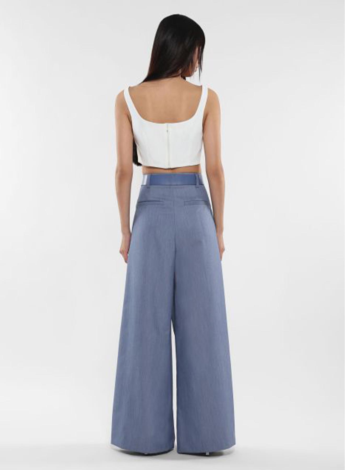 Blue wide legs Trousers with pleats and belt Imperial - 4