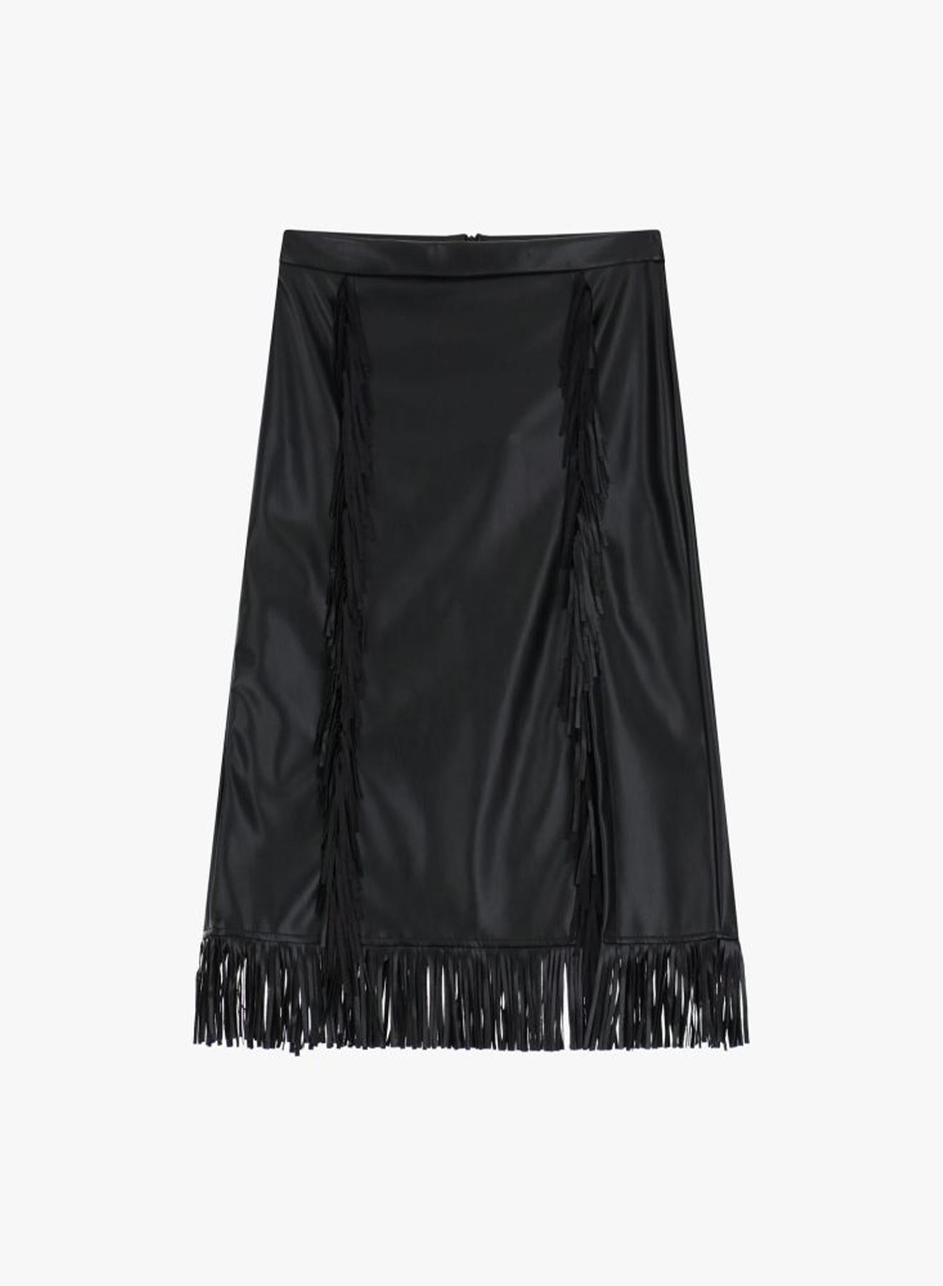 Black eco leather Skirt with fringes Imperial - 4