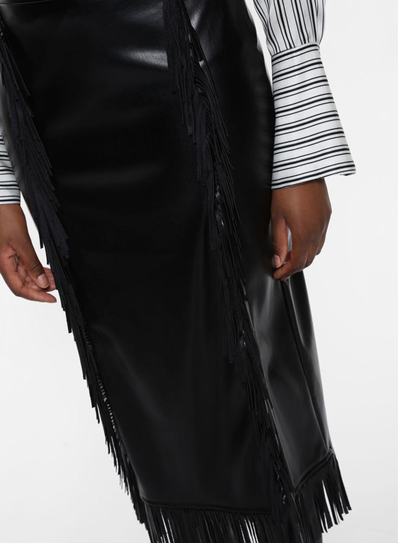 Black eco leather Skirt with fringes Imperial - 2