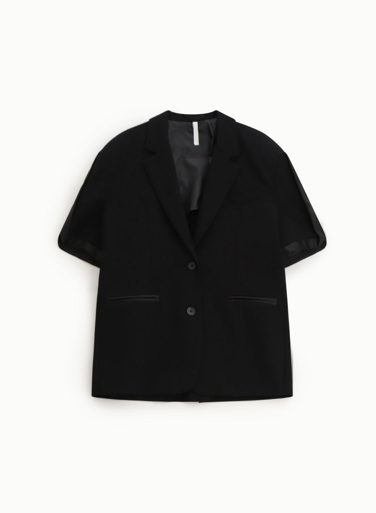 Black oversized Jacket with short sleeves and with satin details Imperial  - 4