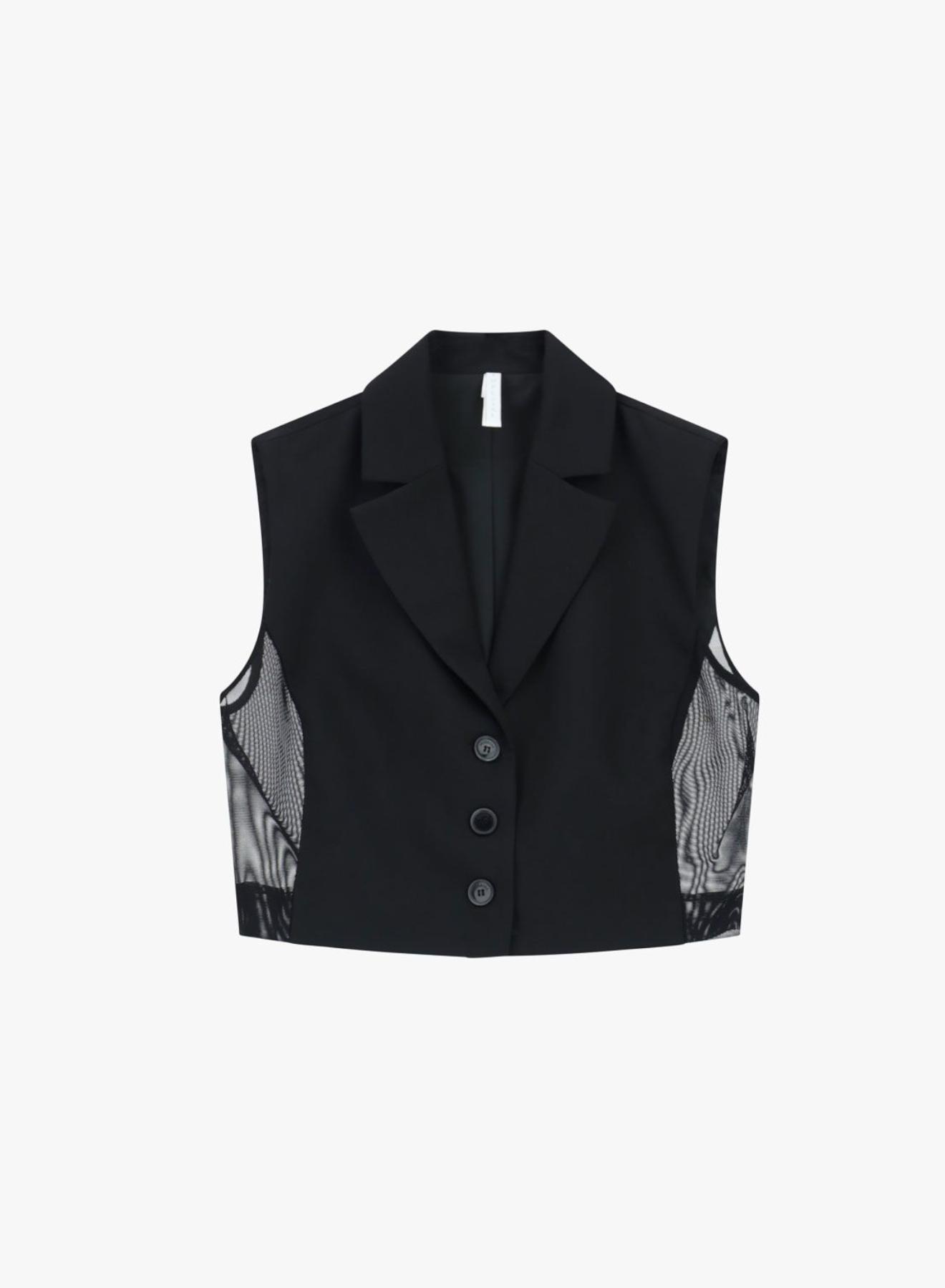 Black cropped Vest with mesh sides and front buttoning Imperial - 4