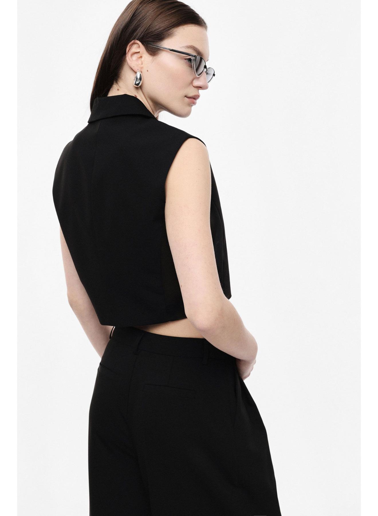 Black cropped Vest with mesh sides and front buttoning Imperial - 3