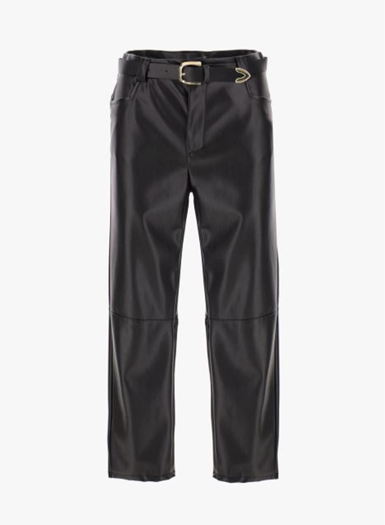 Eco leather straight fitted trousers with belt - 4