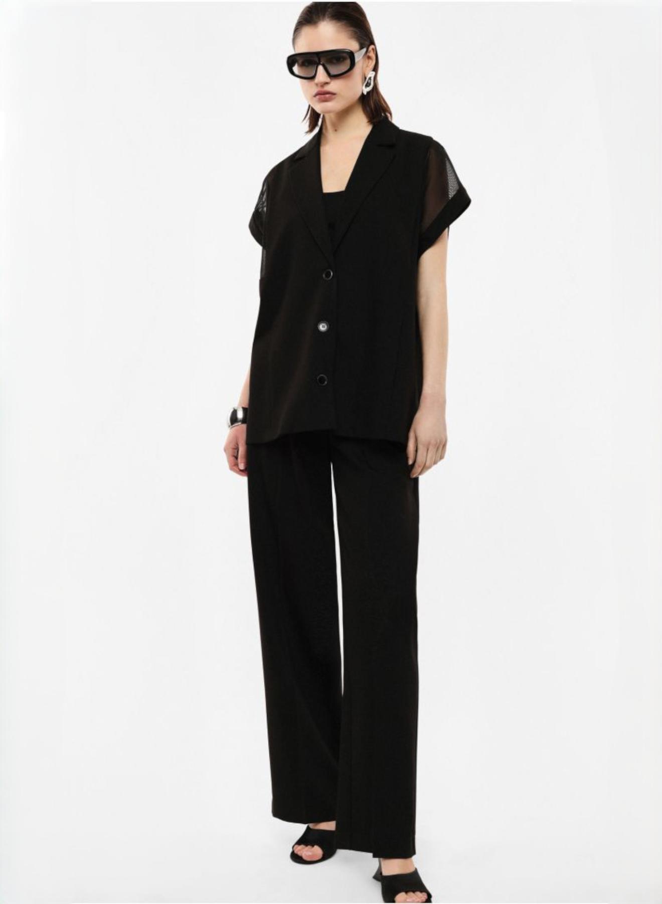 Black high waisted straight fit Trousers with mesh waistband Imperial - 1