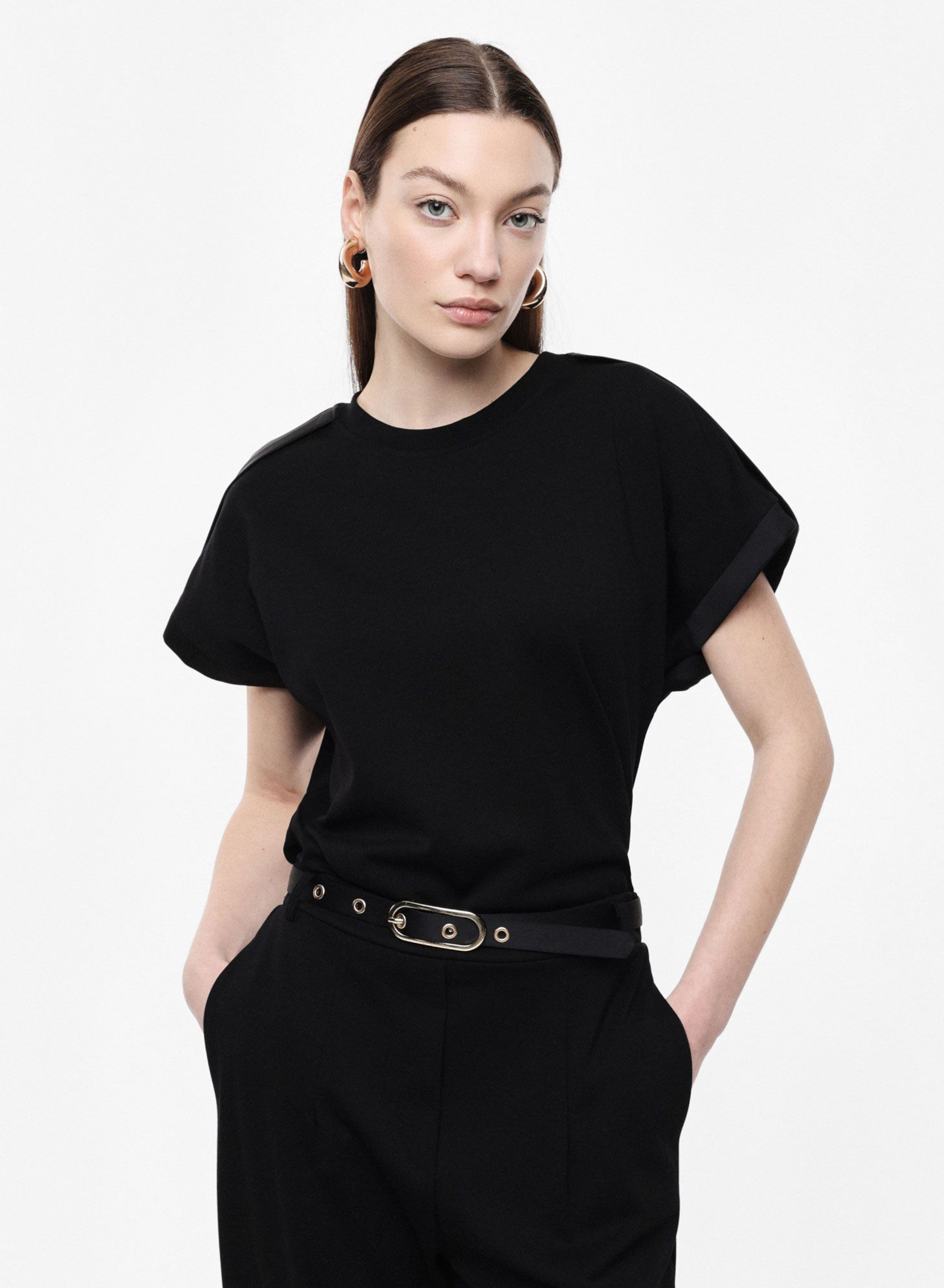 Black Blouse with satin details Imperial - 0