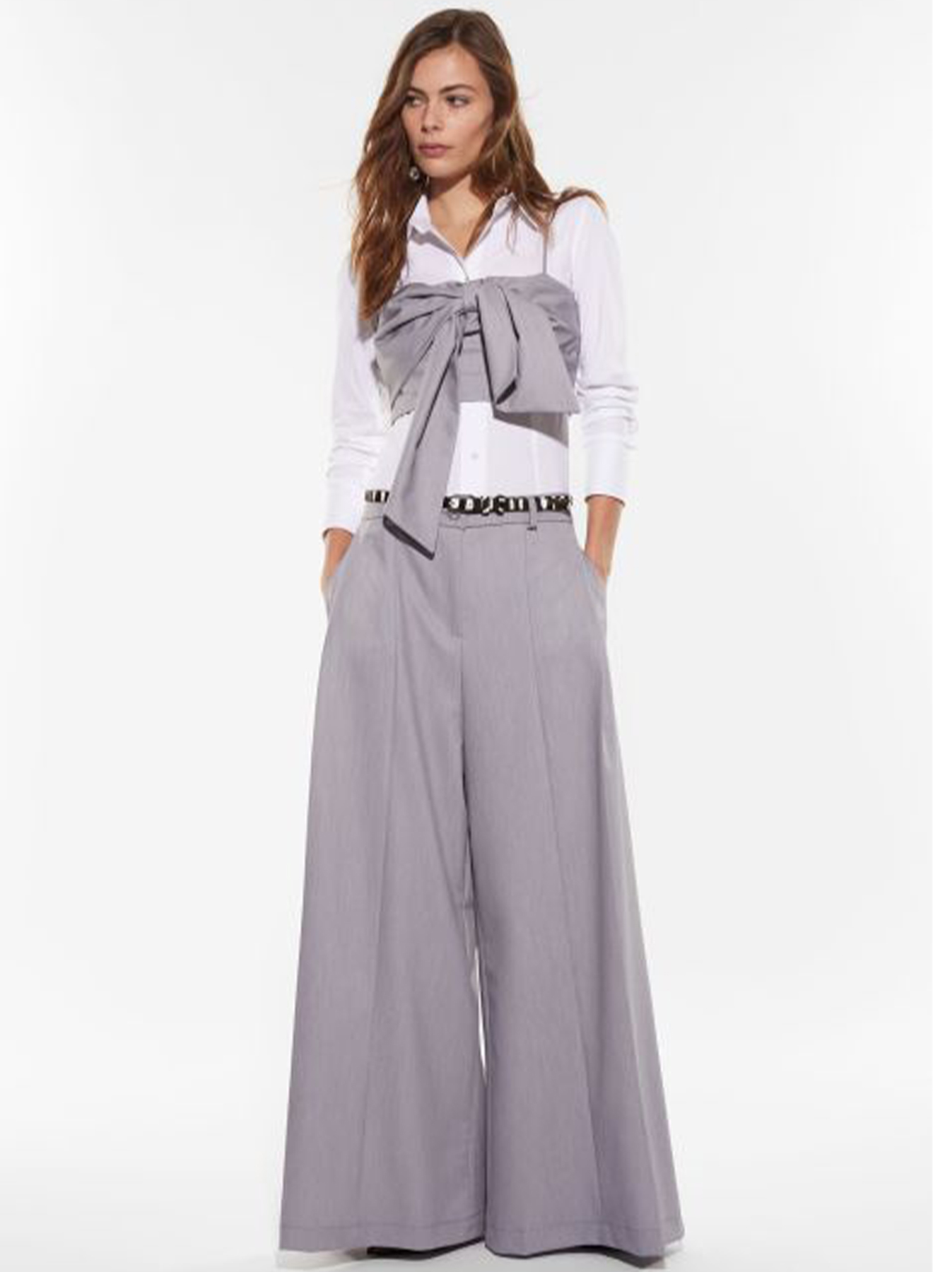 Γκρί wide legs Παντελόνι με πιέτες Imperial - 2
