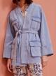 Light Blue denim stich Jacket with long sleeves and belt "MONIKA" Devotion Twins - 2