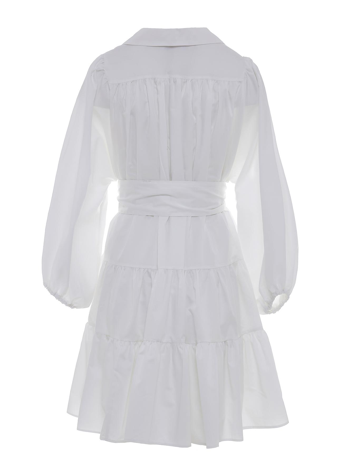 Λευκό κοντό Φόρεμα ποπλίνα με ζώνη "MARLEE" Devotion Twins - 2