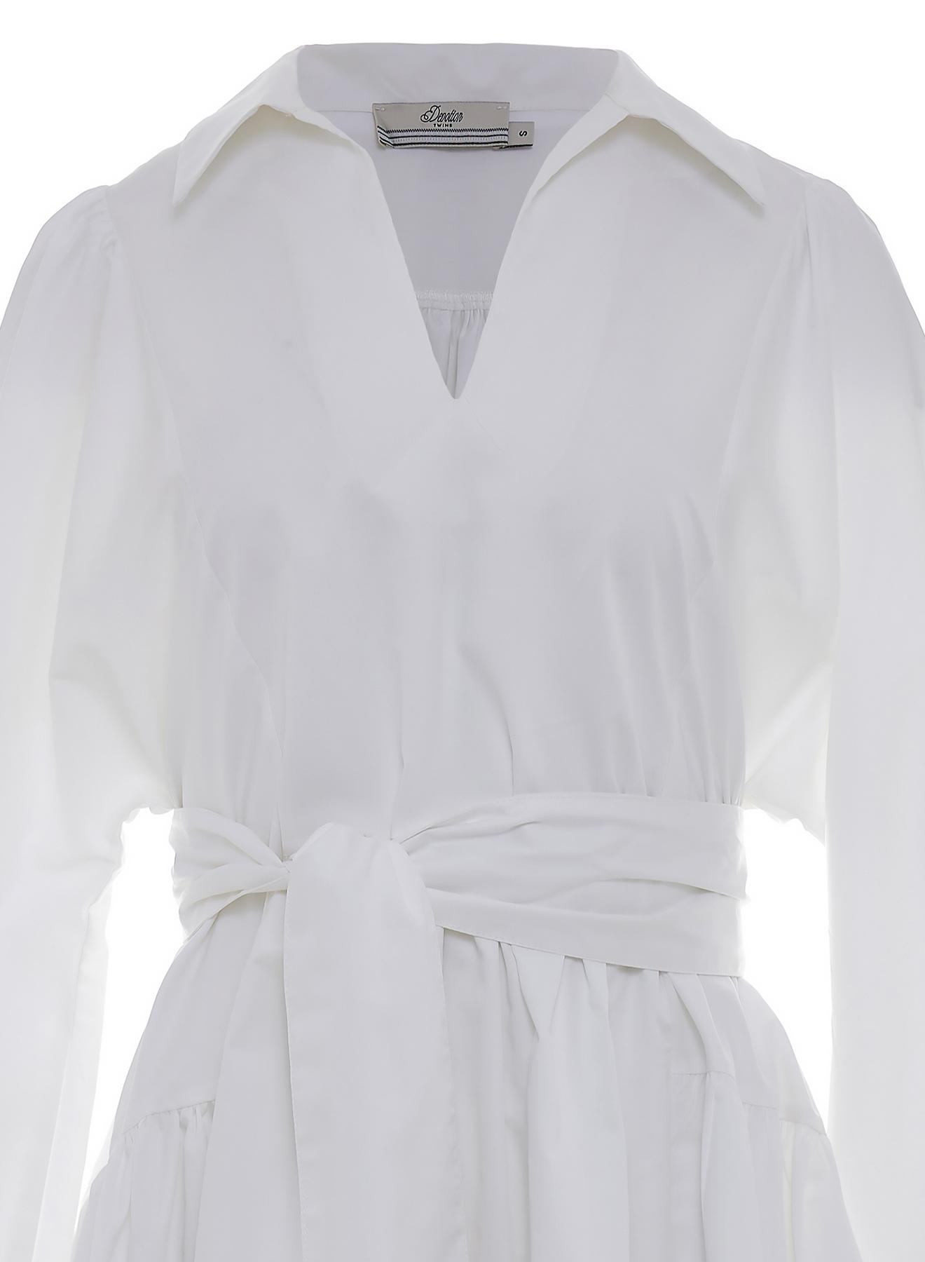 Λευκό κοντό Φόρεμα ποπλίνα με ζώνη "MARLEE" Devotion Twins - 3
