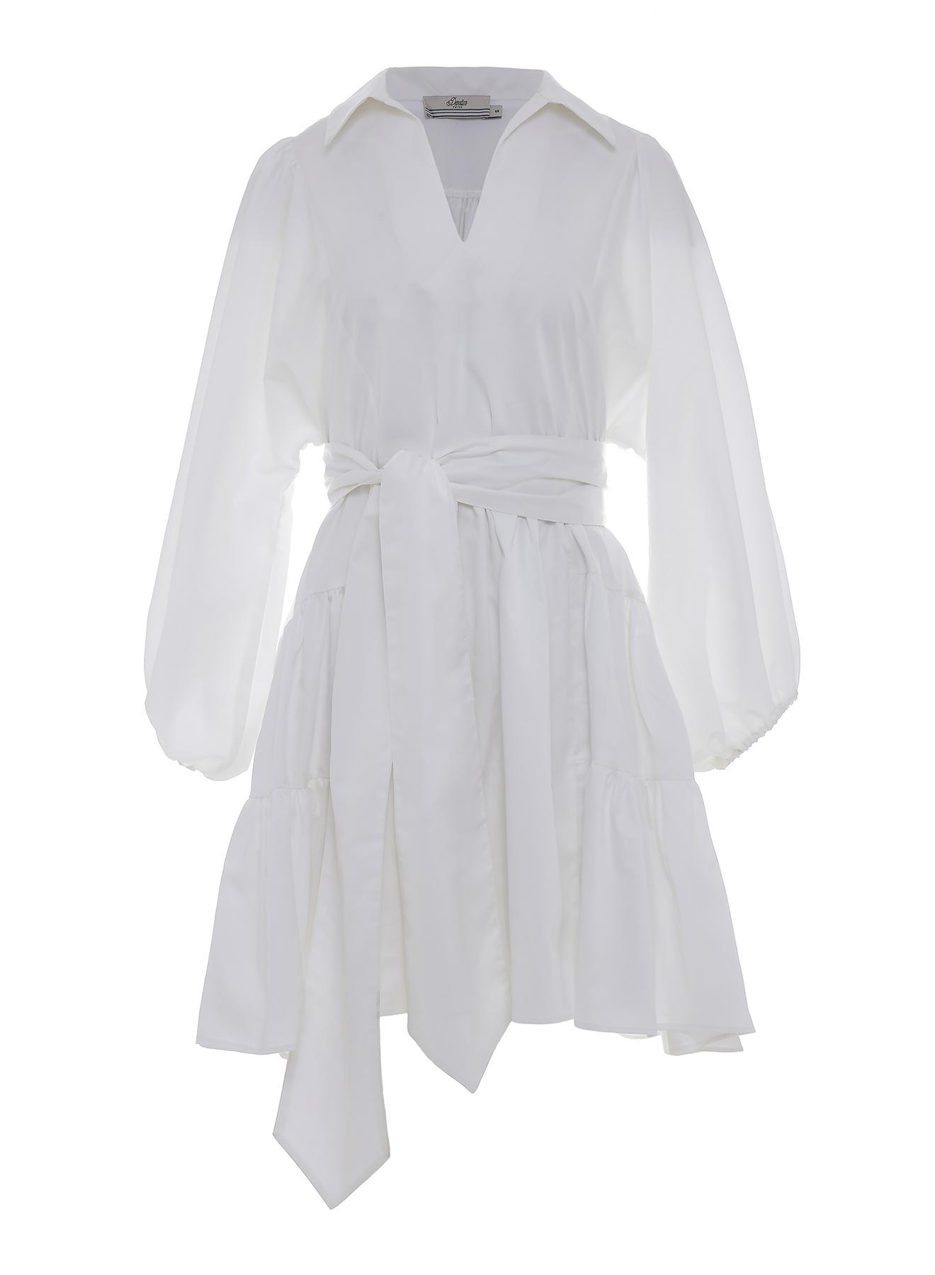 Λευκό κοντό Φόρεμα ποπλίνα με ζώνη "MARLEE" Devotion Twins - 1