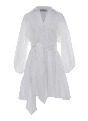 Λευκό κοντό Φόρεμα ποπλίνα με ζώνη "MARLEE" Devotion Twins - 31538