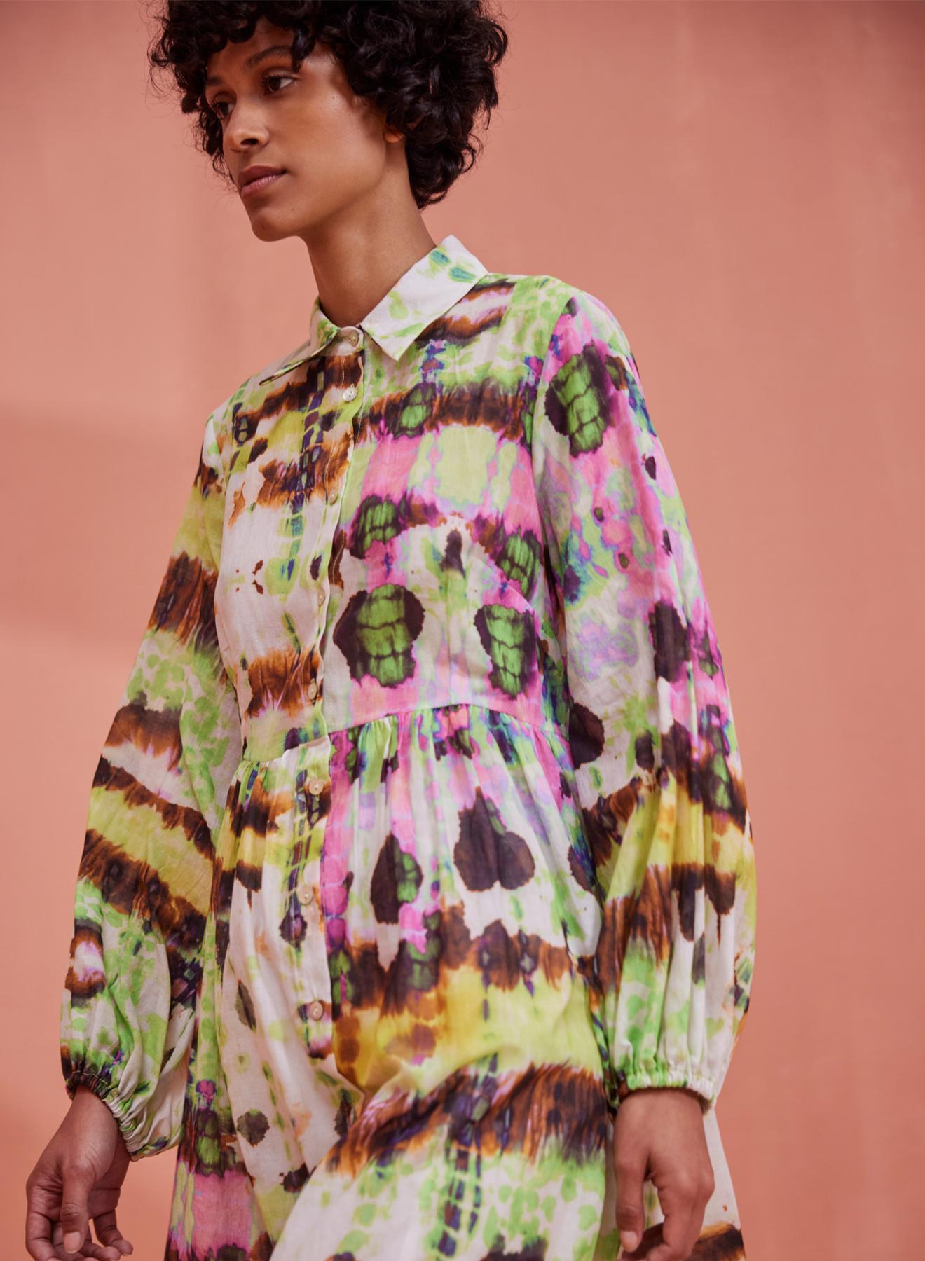 Multi color long chemisier Dress with print "CHRISTINA" Devotion Twins - 2