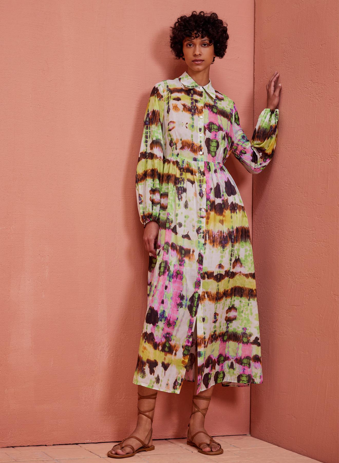 Multi color long chemisier Dress with print "CHRISTINA" Devotion Twins - 1