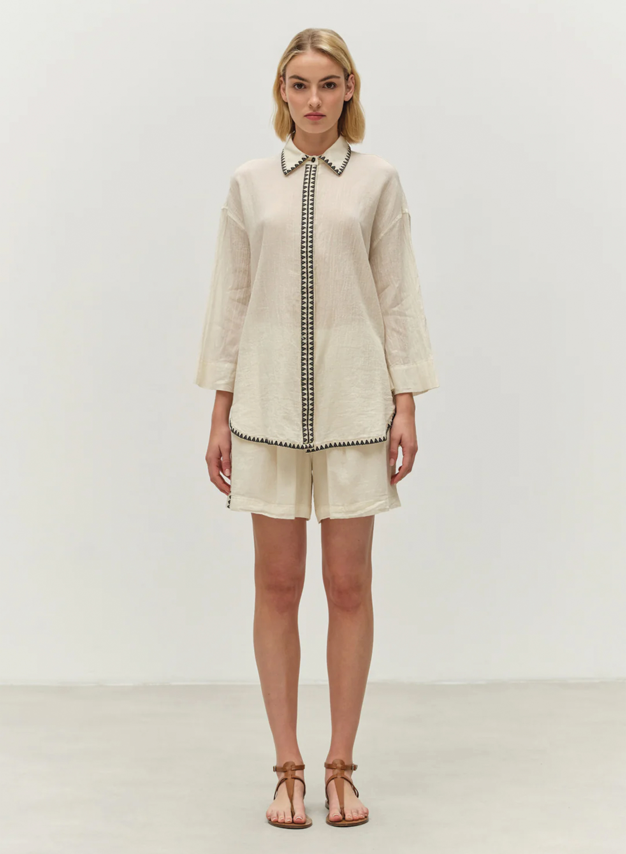 Off White-Black gaza Shirt with three quarters sleeves "GAIA" Devotion Twins - 0