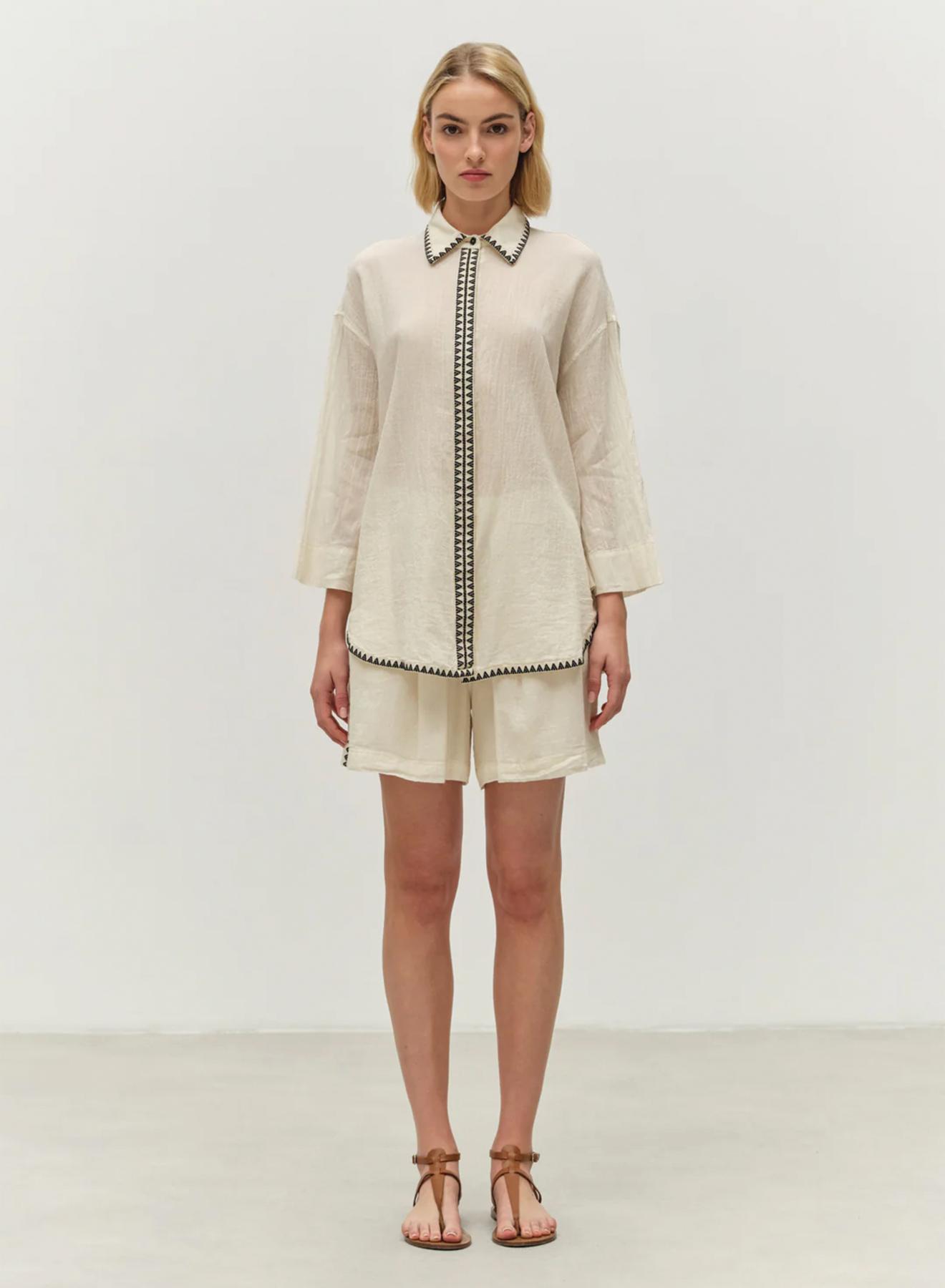 Off White-Black gaza Shirt with three quarters sleeves "GAIA" Devotion Twins - 1