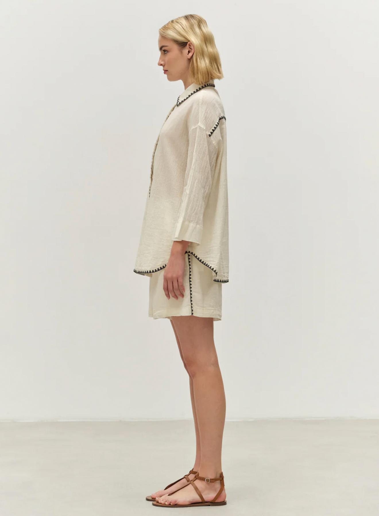 Off White-Black gaza Shirt with three quarters sleeves "GAIA" Devotion Twins - 2