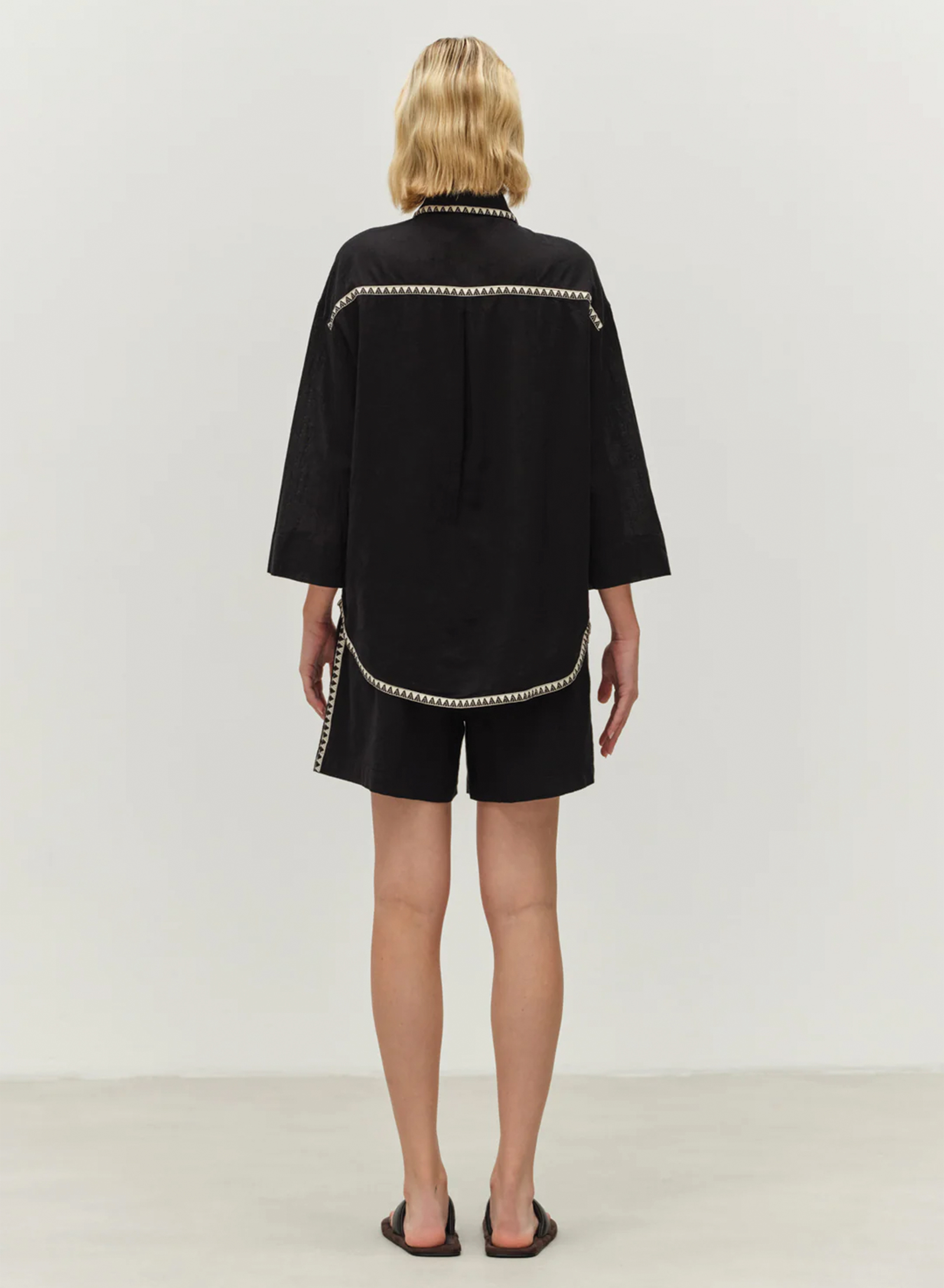 Μαύρο-Off white Πουκάμισο γάζα με τρία τέταρτα μανίκια "GAIA" Devotion Twins - 2