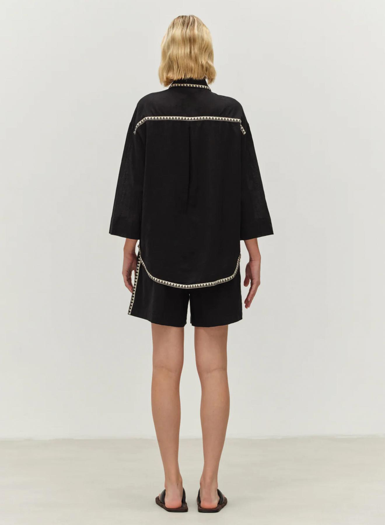 Μαύρο-Off white Πουκάμισο γάζα με τρία τέταρτα μανίκια "GAIA" Devotion Twins - 3