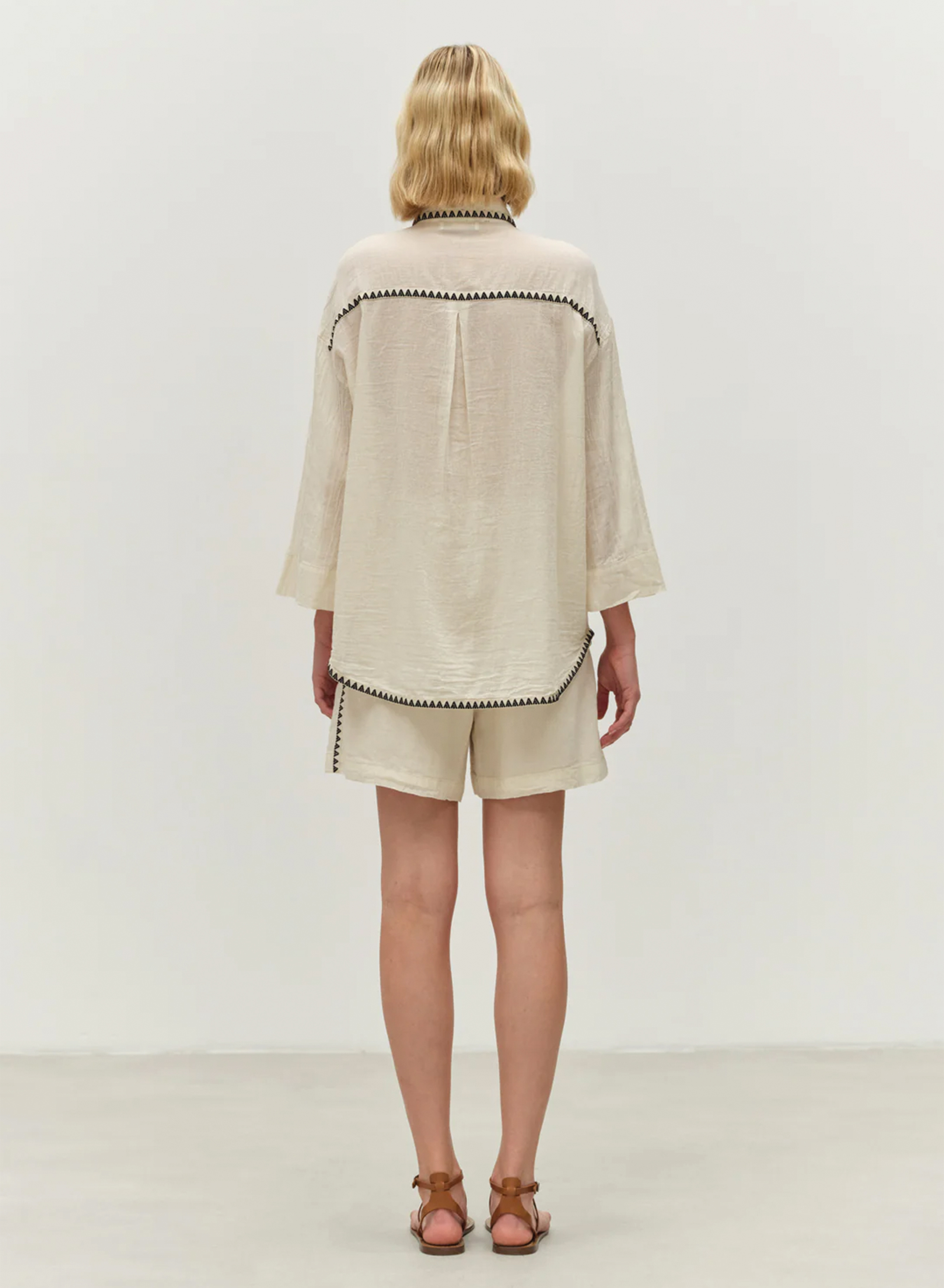 Off White-Black gaza Shirt with three quarters sleeves "GAIA" Devotion Twins - 2