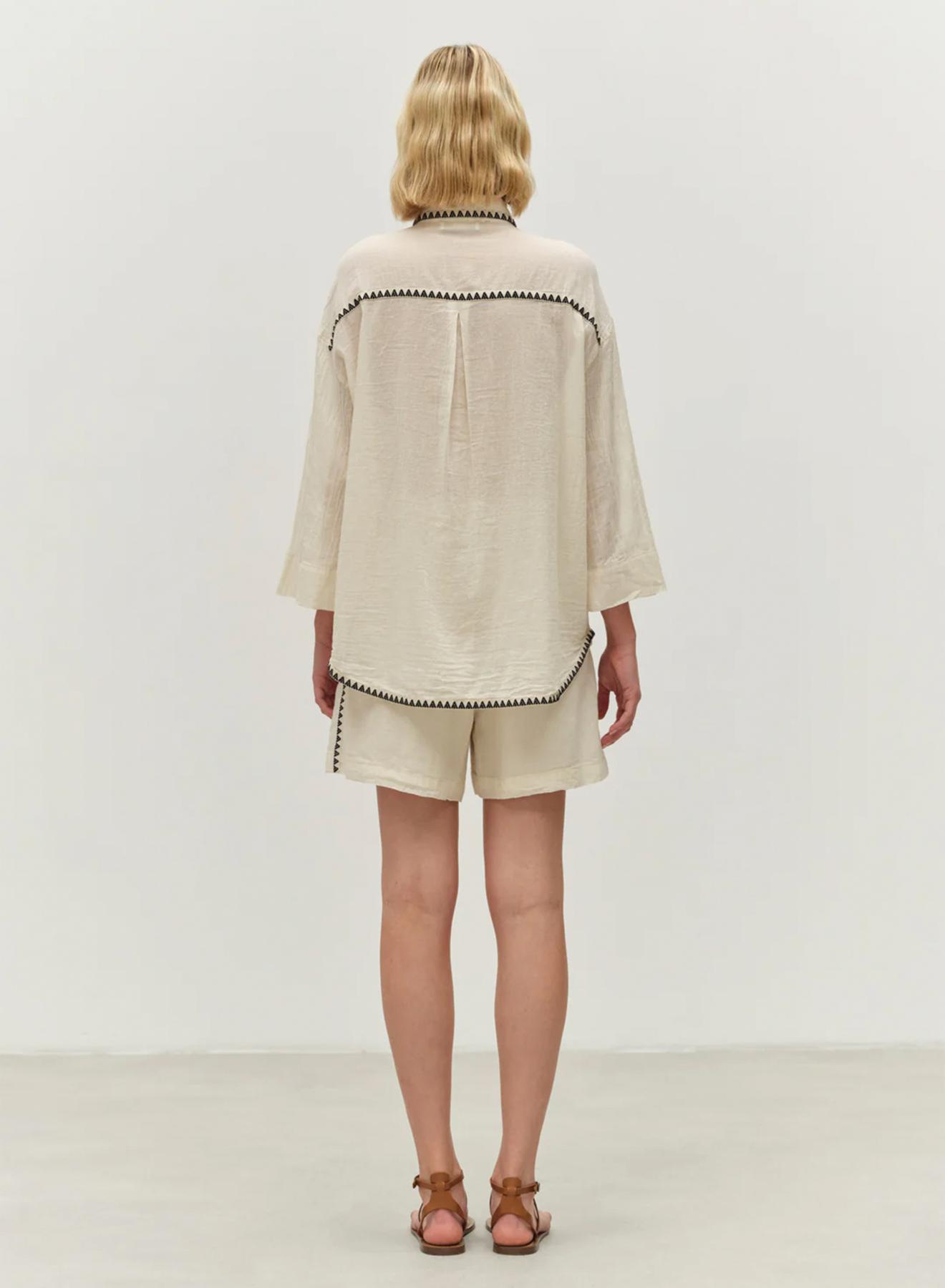 Off White-Black gaza Shirt with three quarters sleeves "GAIA" Devotion Twins - 3