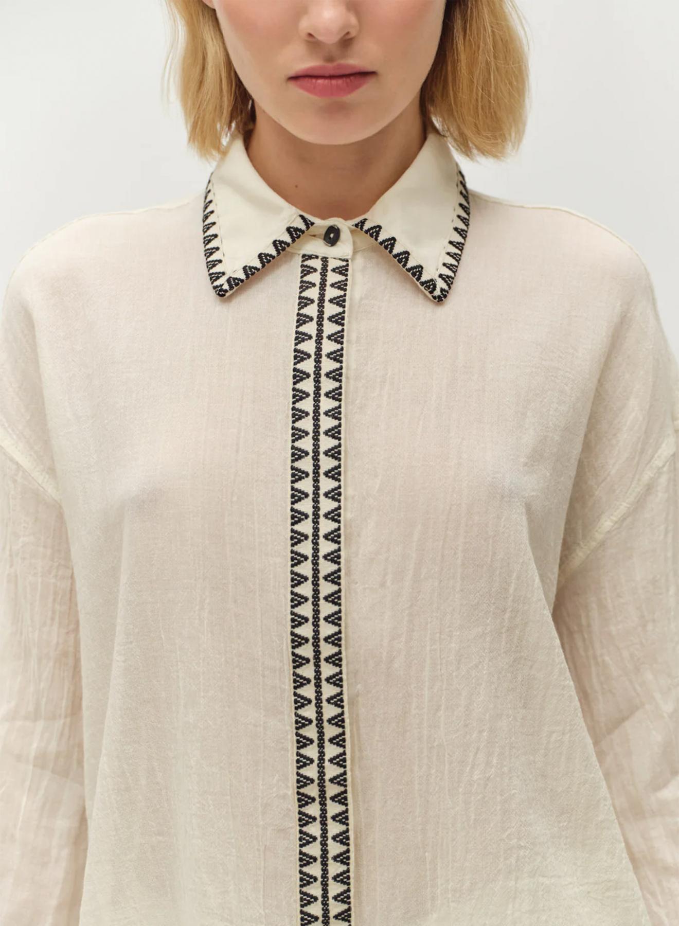 Off White-Black gaza Shirt with three quarters sleeves "GAIA" Devotion Twins - 5