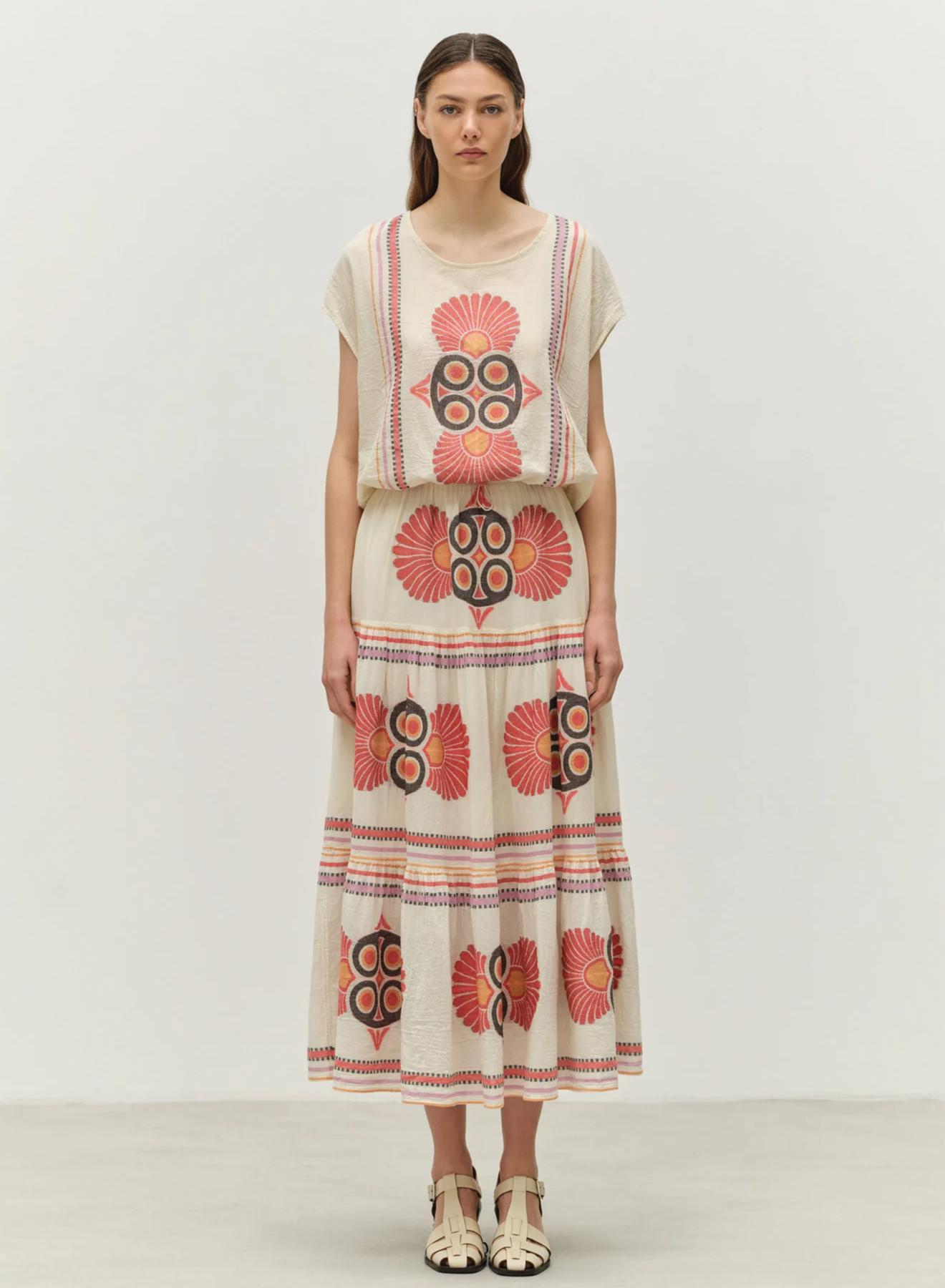 Red-Orange Jaquard Blouse "LOKI" Devotion Twins - 1