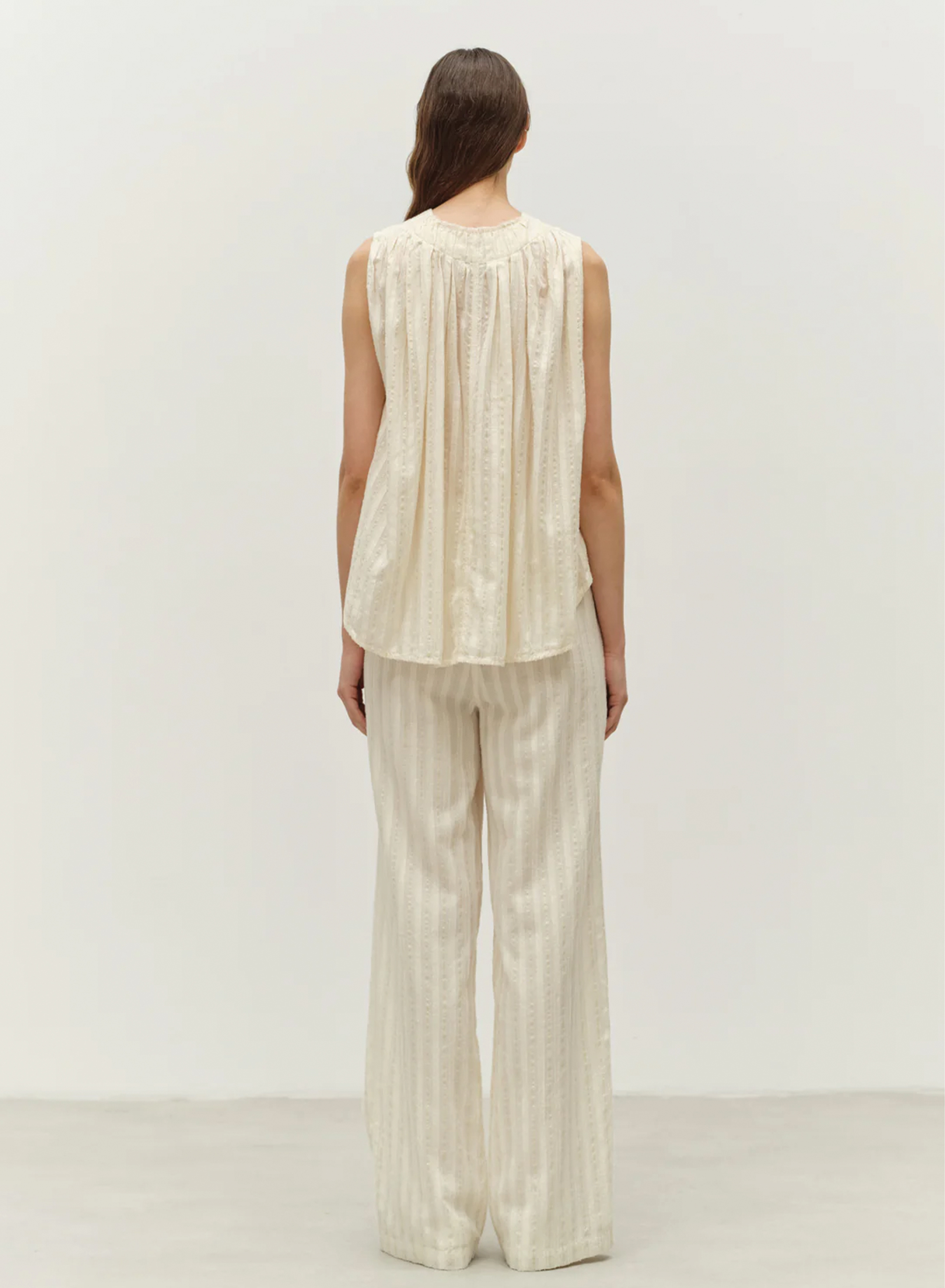 Ecru sleeveless lourex Blouse with V neckline and with buttons "IRIS" Devotion Twins - 2