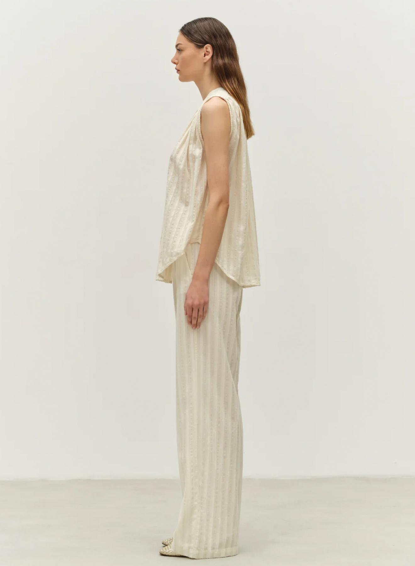 Ecru sleeveless lourex Blouse with V neckline and with buttons "IRIS" Devotion Twins - 4