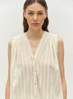 Ecru sleeveless lourex Blouse with V neckline and with buttons "IRIS" Devotion Twins - 46647