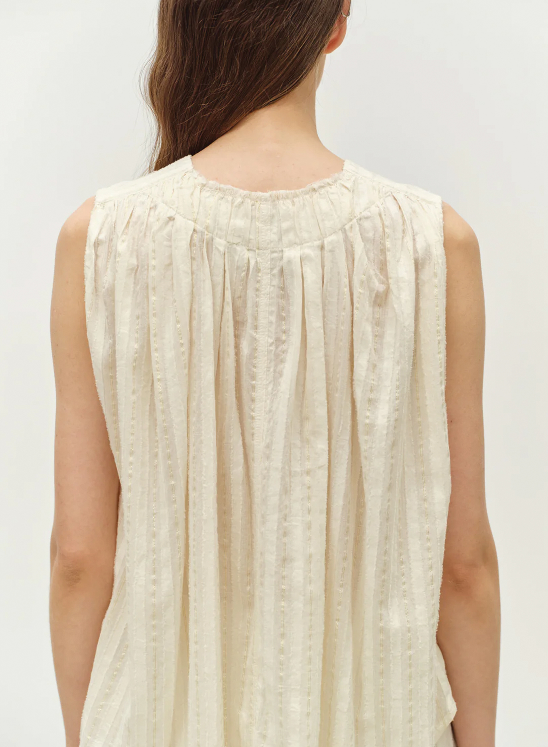 Ecru sleeveless lourex Blouse with V neckline and with buttons "IRIS" Devotion Twins - 4