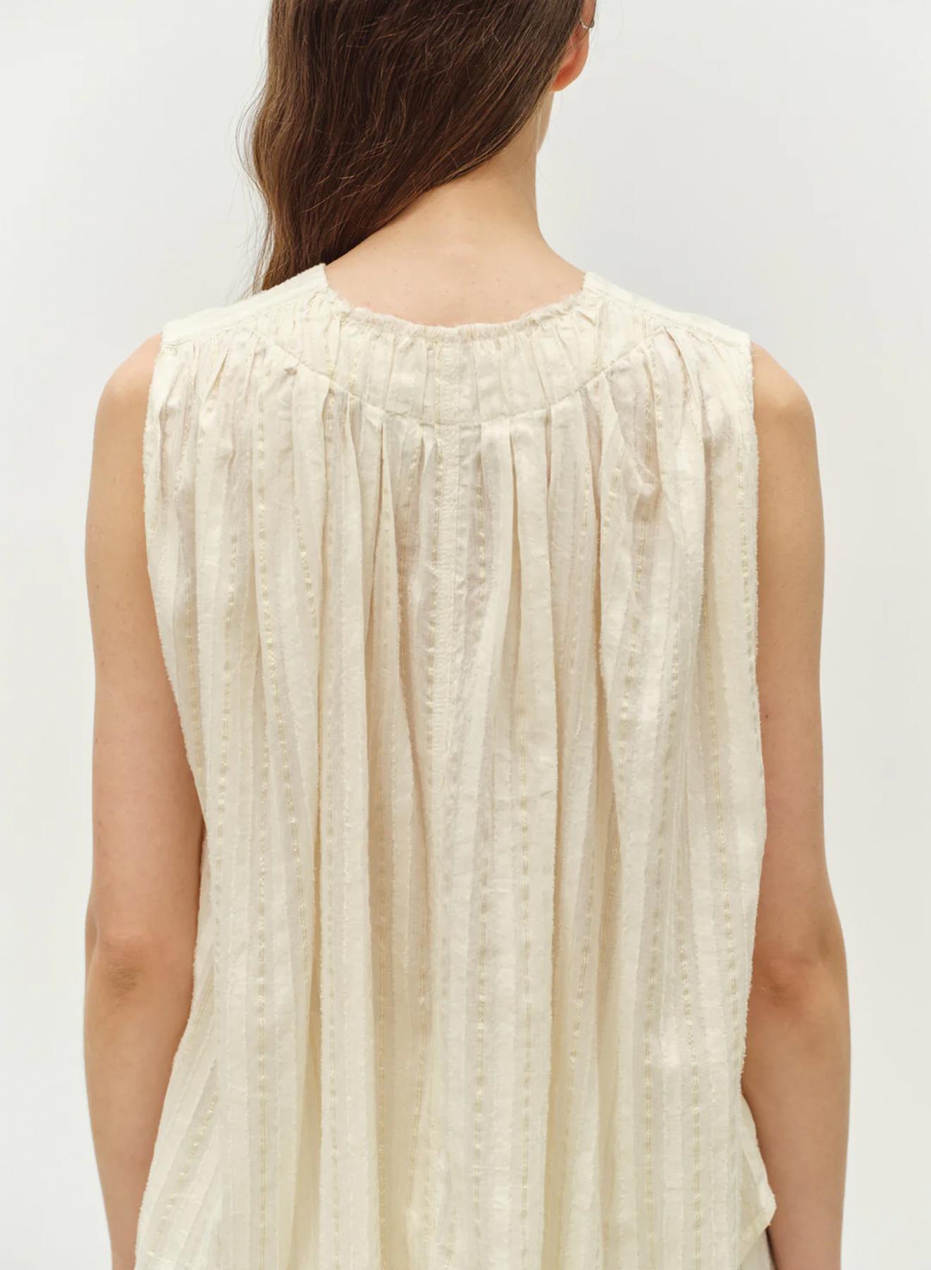 Ecru sleeveless lourex Blouse with V neckline and with buttons "IRIS" Devotion Twins - 5