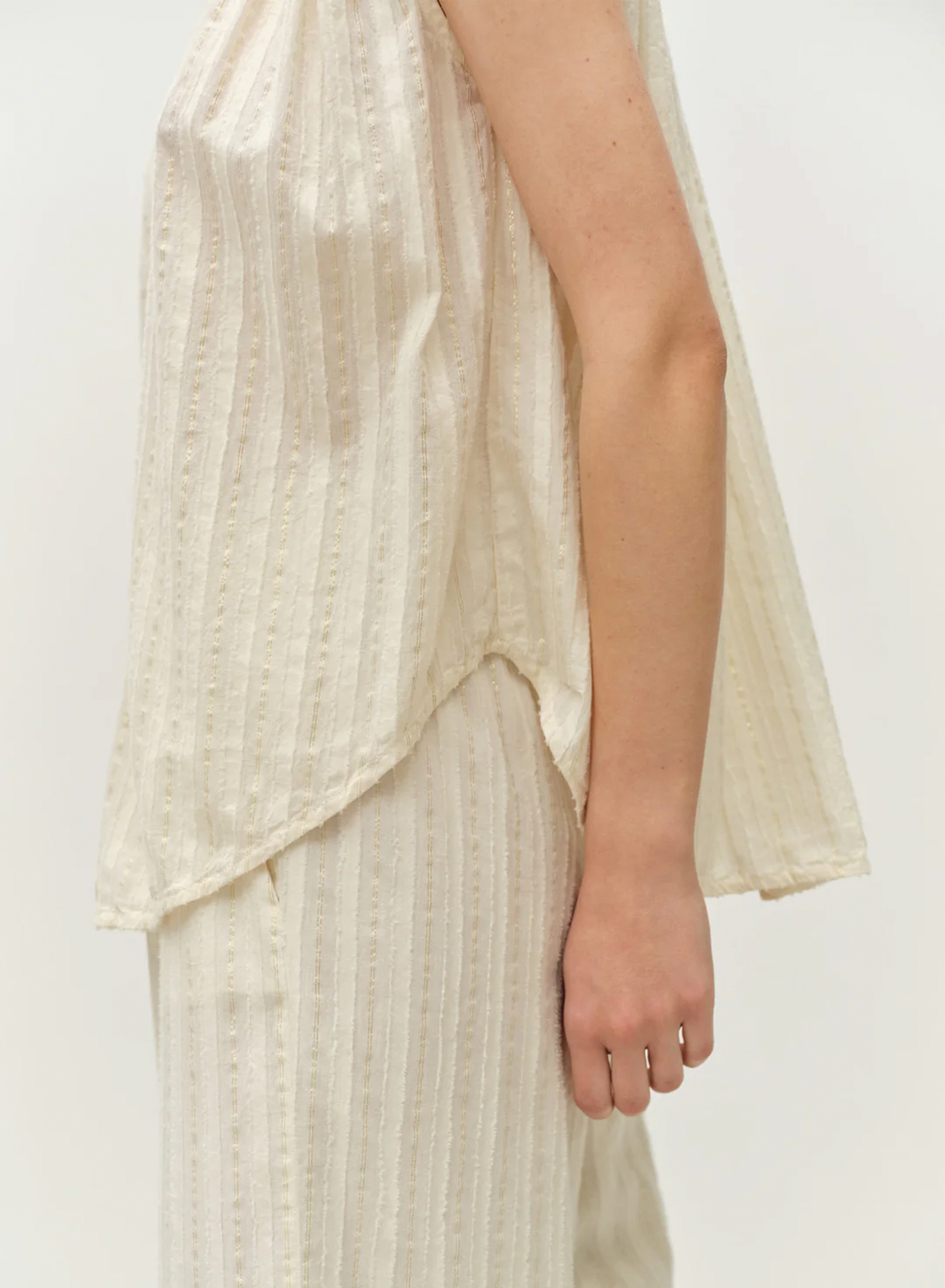 Ecru sleeveless lourex Blouse with V neckline and with buttons "IRIS" Devotion Twins - 5
