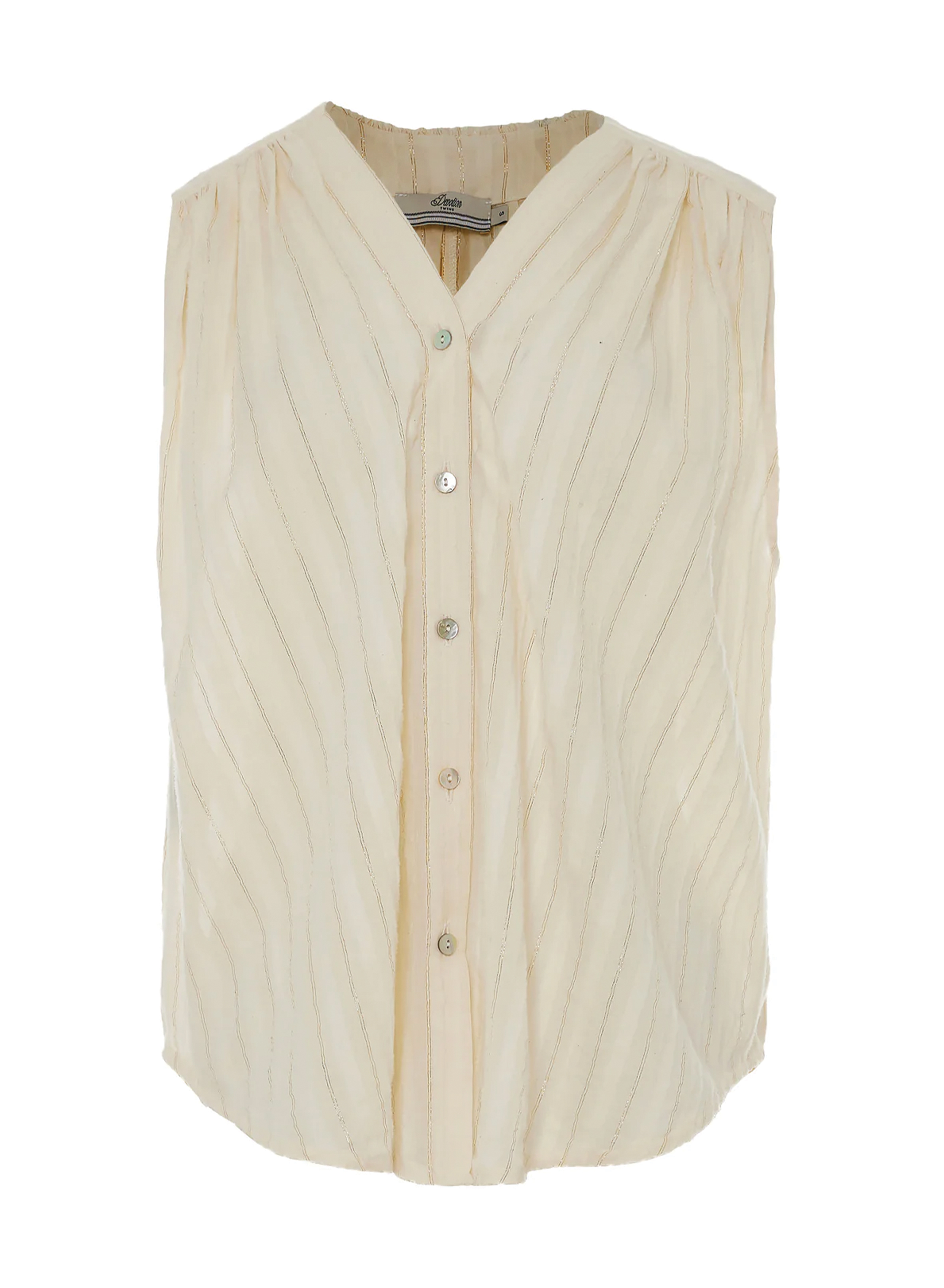 Ecru sleeveless lourex Blouse with V neckline and with buttons "IRIS" Devotion Twins - 6