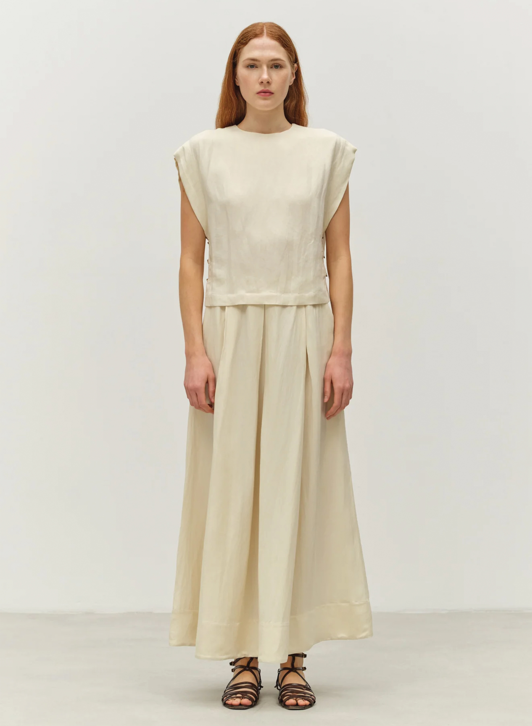 Ecru sleeveless Blouse with side buttons "AGAPI" Devotion Twins - 5