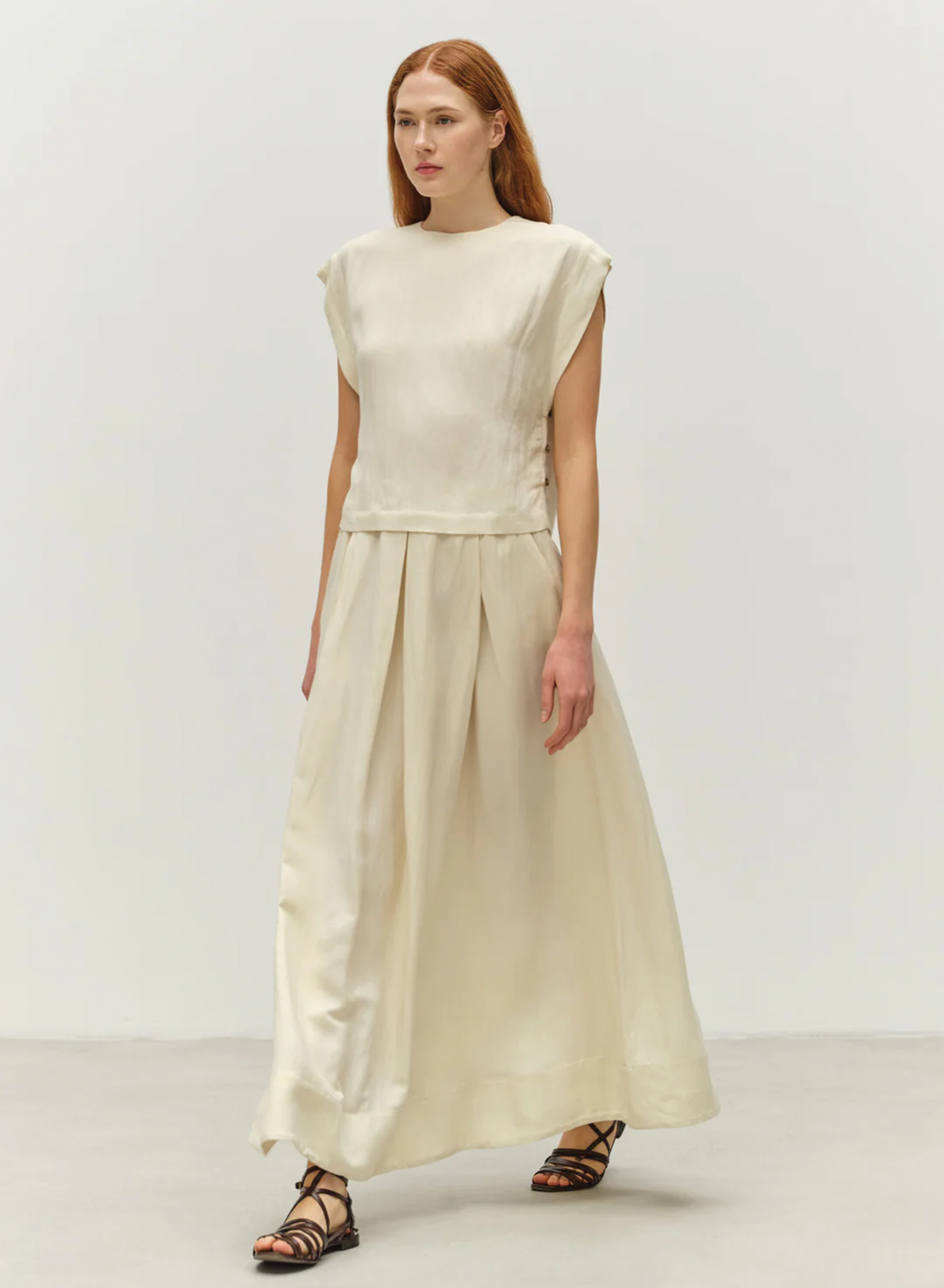 Ecru sleeveless Blouse with side buttons "AGAPI" Devotion Twins - 0