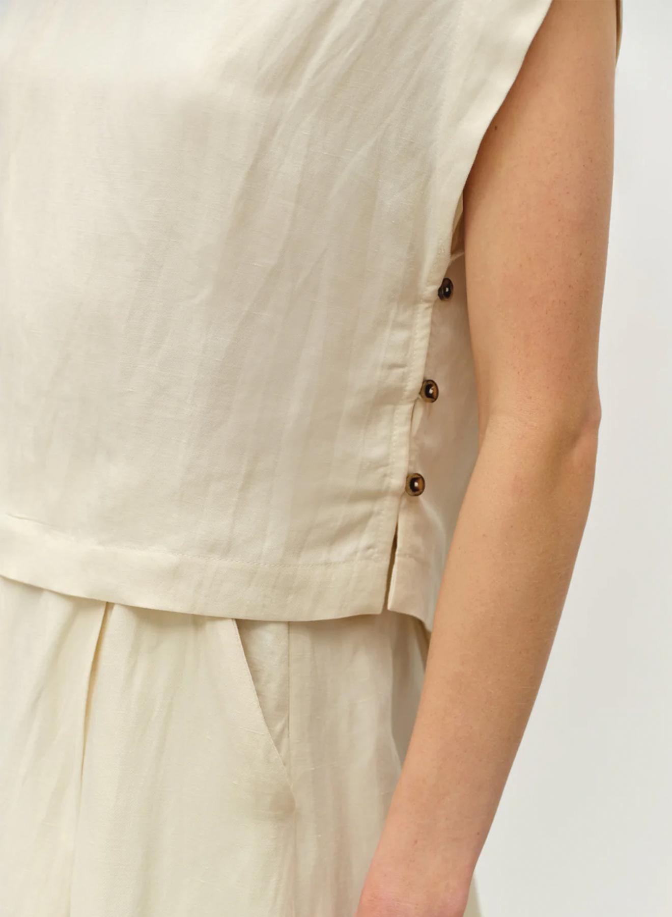 Ecru sleeveless Blouse with side buttons "AGAPI" Devotion Twins - 2