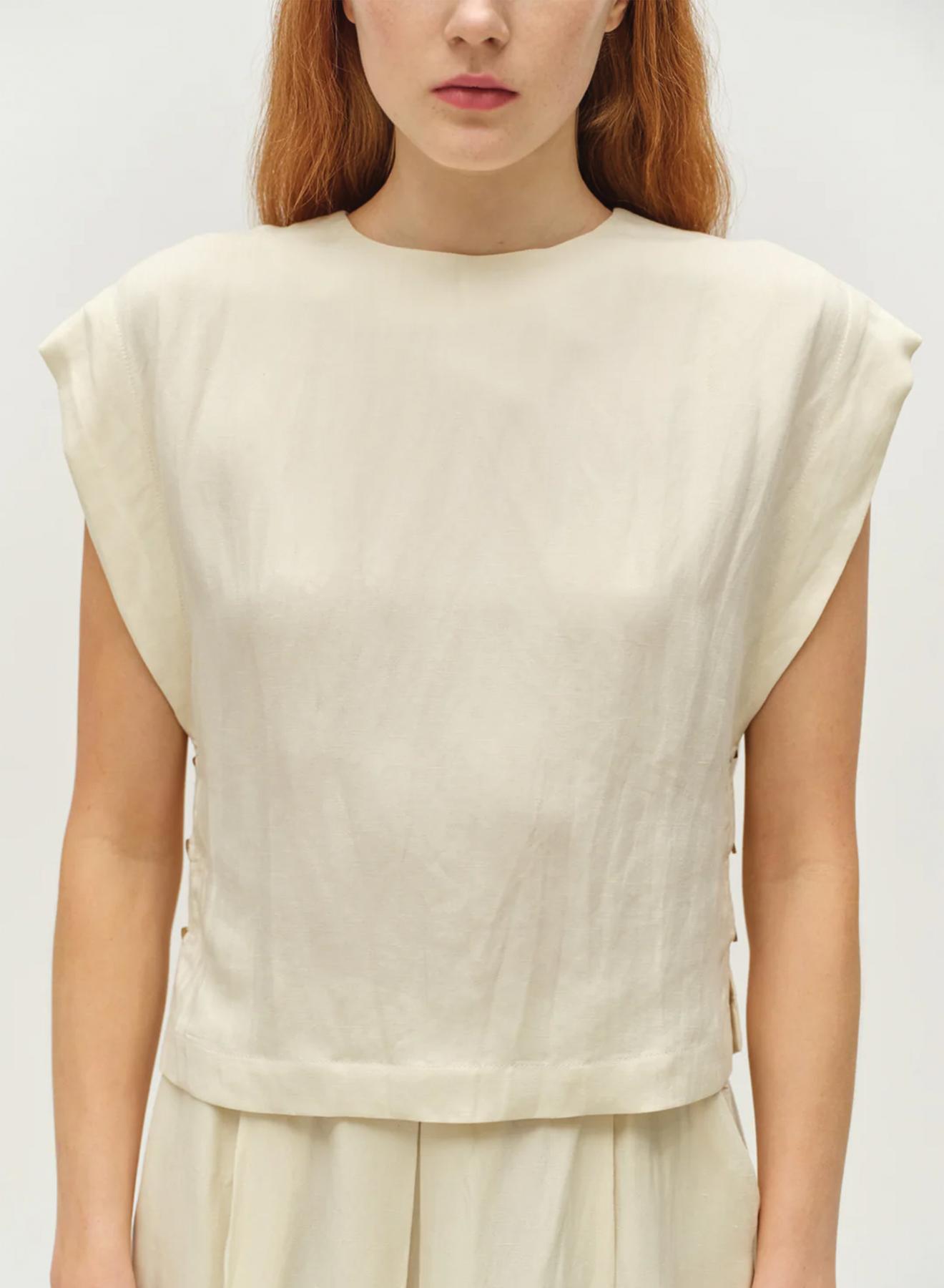 Ecru sleeveless Blouse with side buttons "AGAPI" Devotion Twins - 5