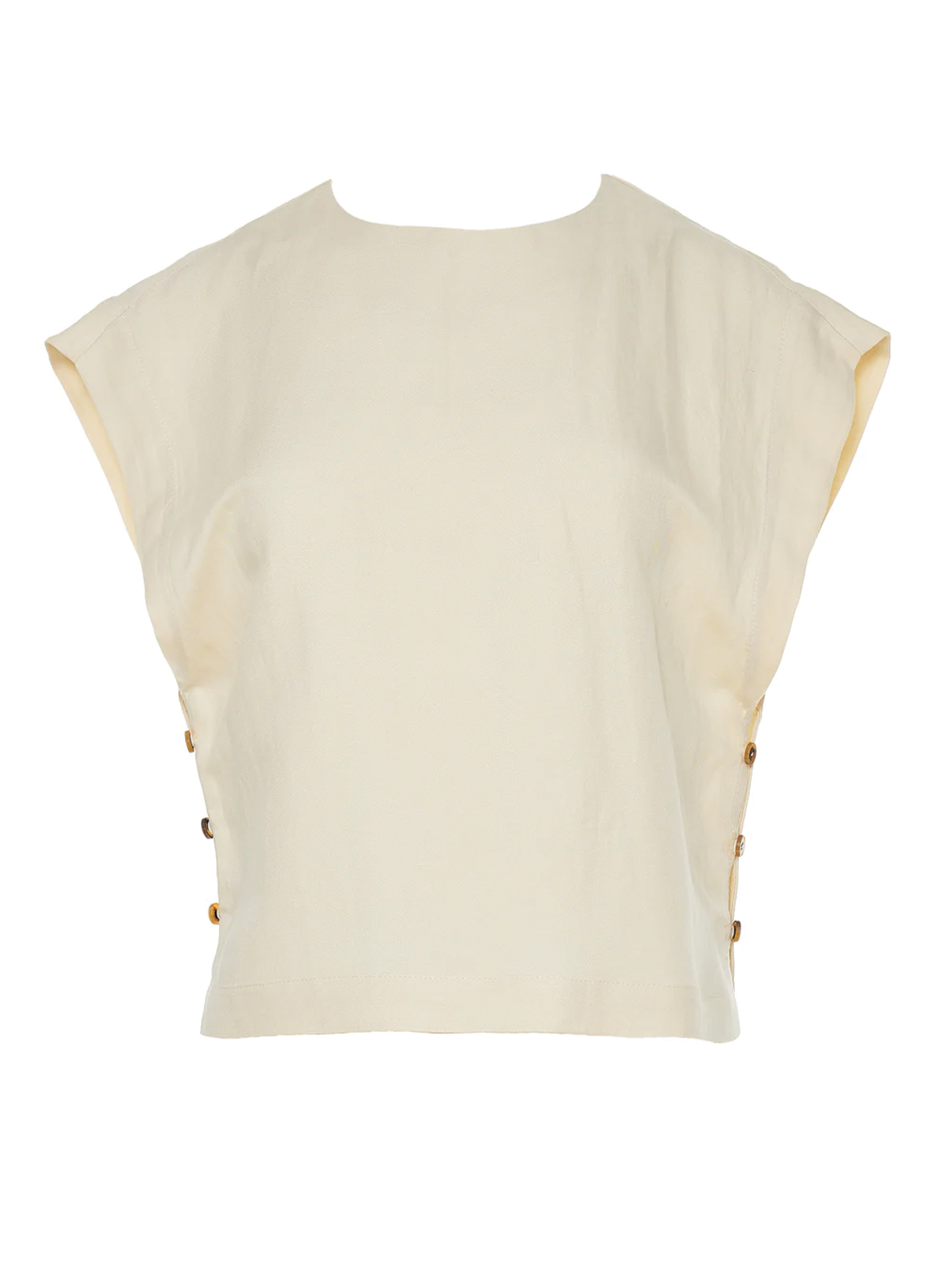 Ecru sleeveless Blouse with side buttons "AGAPI" Devotion Twins - 6