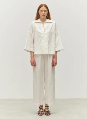 White poplin Blouse with long sleeves and with V neckline with lapel "COURAGE" Devotion Twins - 46987